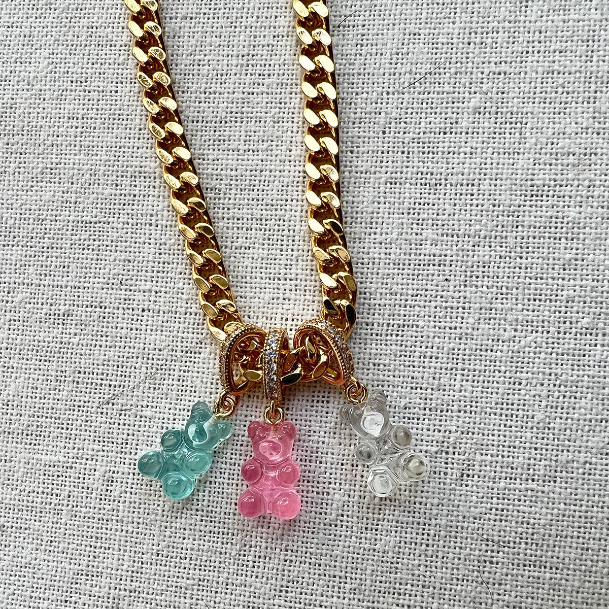 Nostalgia Bear Translucent Pendant Necklace with Pave Gold Connector - Perfect for Gift Giving, Anniversary & Everyday Wear