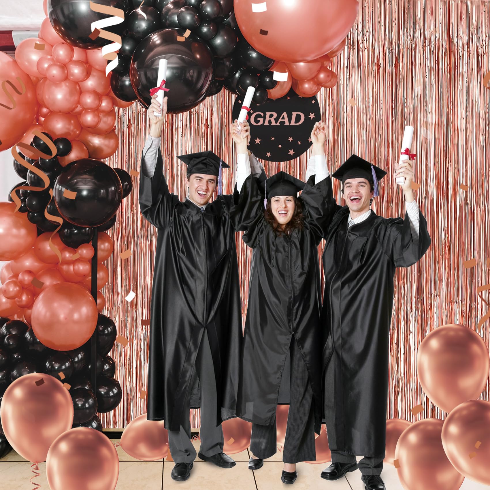 3 Pack Rose Gold Foil Fringe Backdrop Curtains - 3.3x9.9ft Tinsel Party Decor for Birthday, Photo Booth, Galentines & Events - Shimmering Streamer Backdrop for Weddings, Baby Showers & Holiday Celebrations