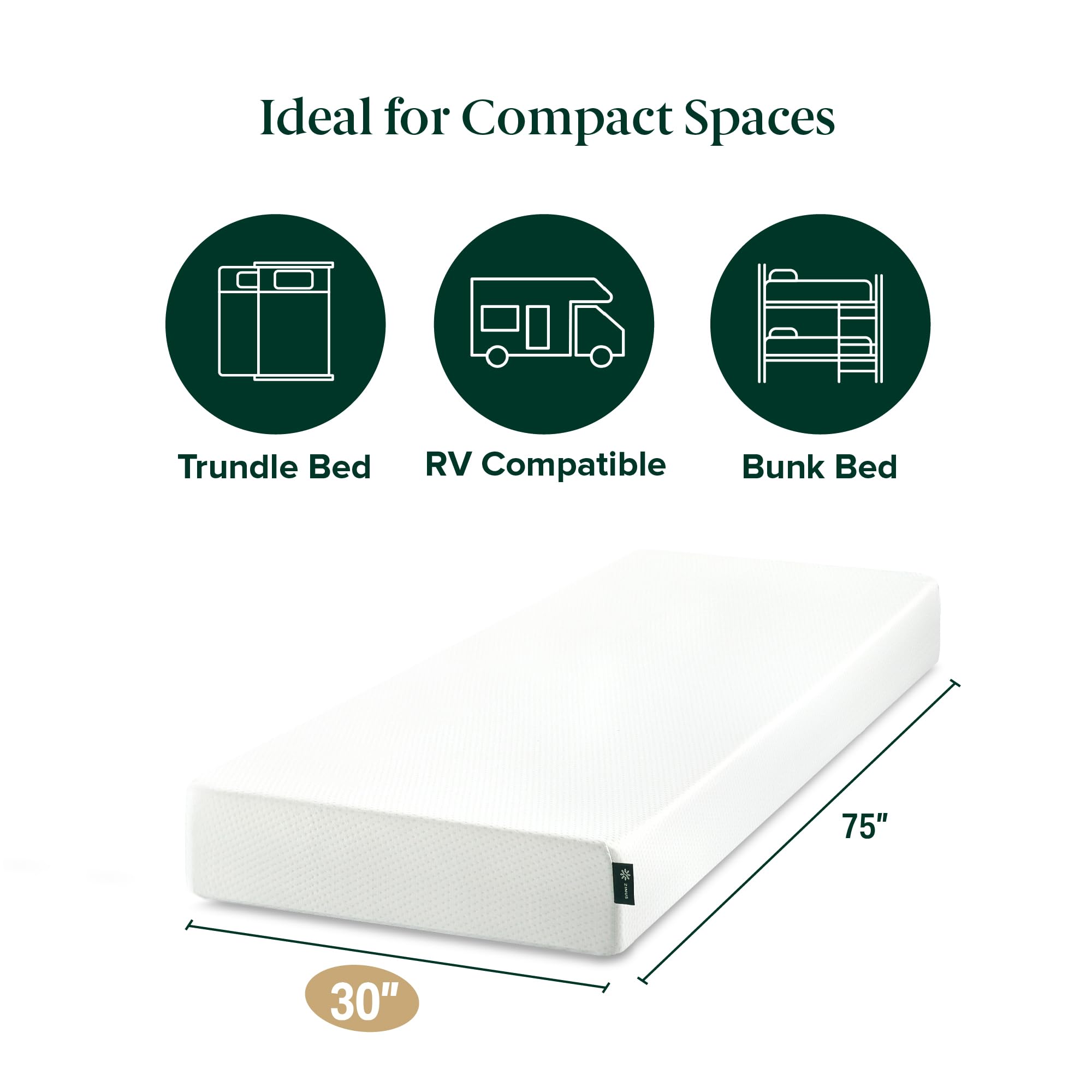ZINUS 6 Inch Green Tea Memory Foam Mattress - Medium Firm, Pressure Relief, Fiberglass Free, CertiPUR-US Certified (75”x30