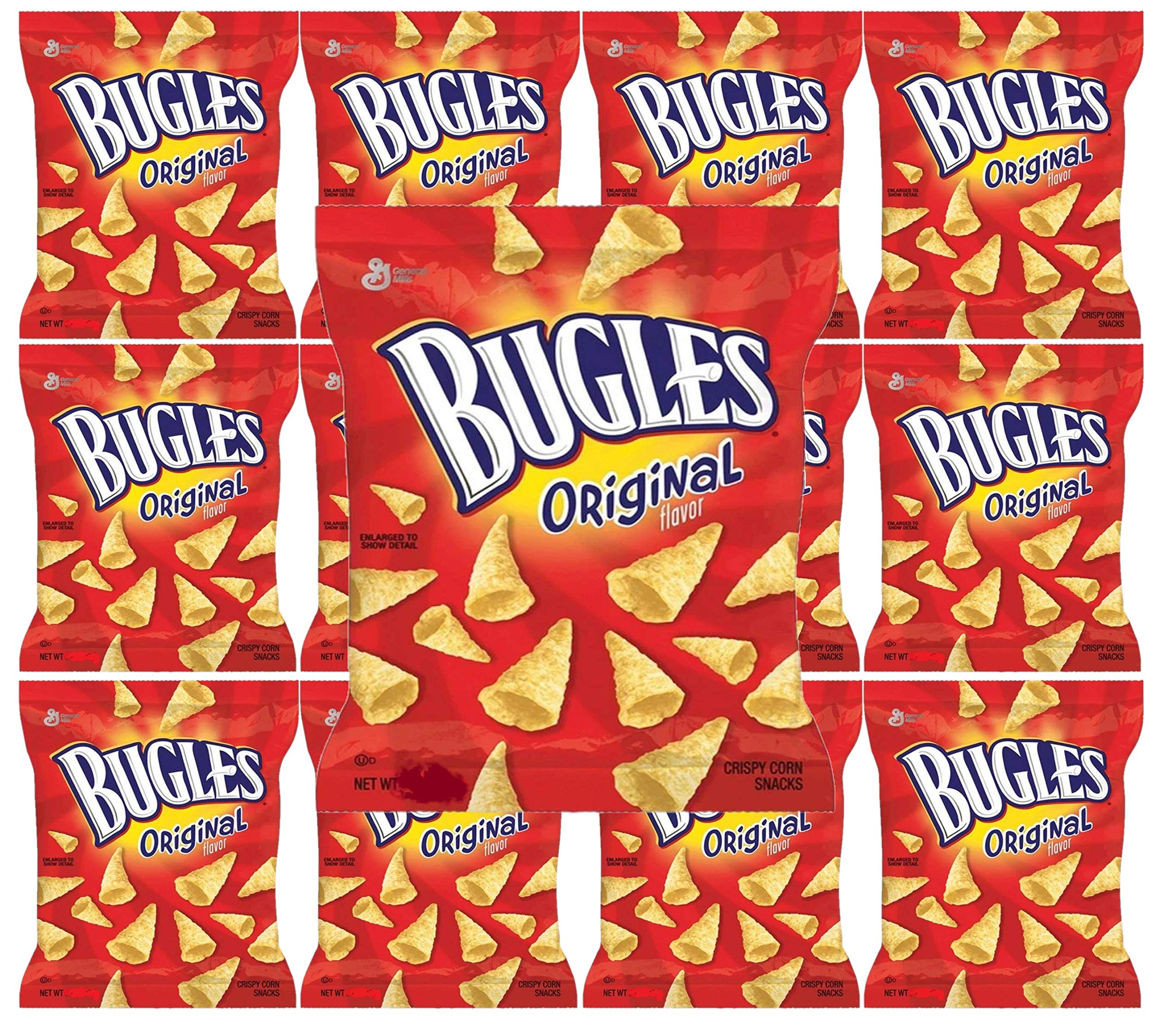 Original Bugles Snacks .875oz Bags - Pack of 12 Crunchy Corn Chips | Perfect for Parties, Road Trips & Movie Nights