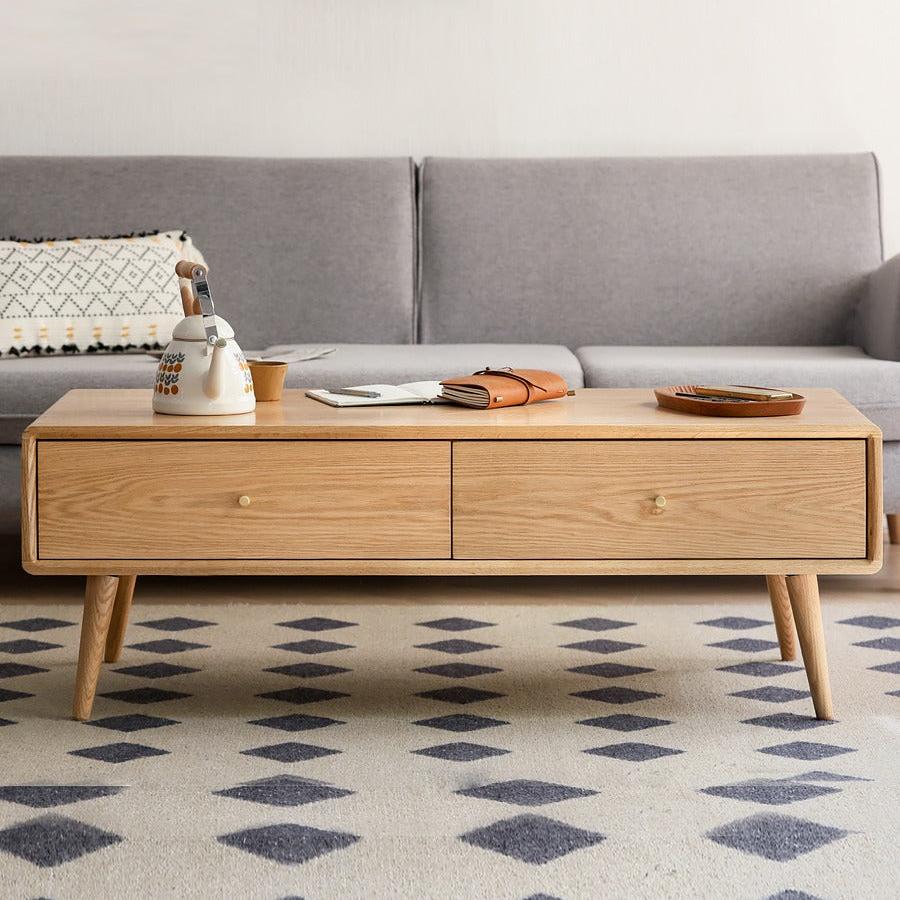 Solid Oak and Ash Wood Modern Nordic Coffee Table - Minimalist Living Room Furniture for Small Spaces and Apartments