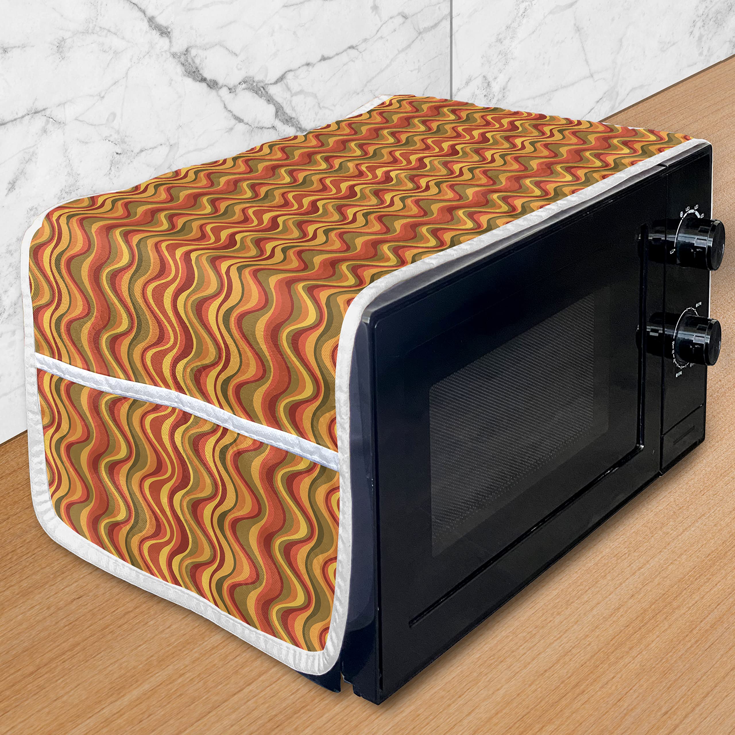 Ambesonne Geometric Microwave Oven Cover - Desert Dune Pattern Abstract Design, Waterproof Kitchen Organizer with Pockets, 36