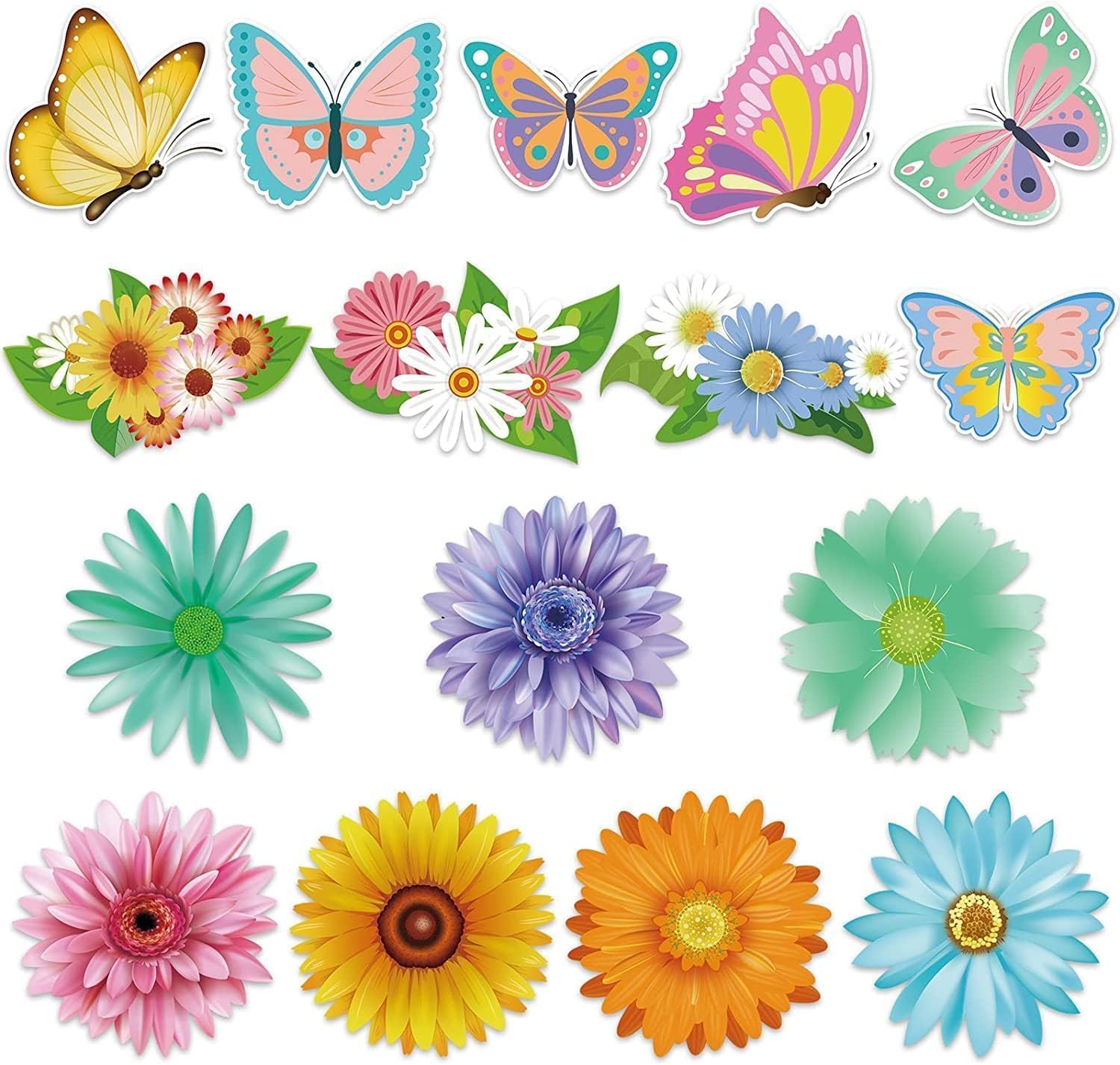 48 Pcs Colorful Butterfly Flower Paper Cutouts for Spring Bulletin Board Decor - Classroom, Homeschool & Party Wall Door Decorations with Dot Glue - Perfect for Spring Themes, Floral Parties & School Activities