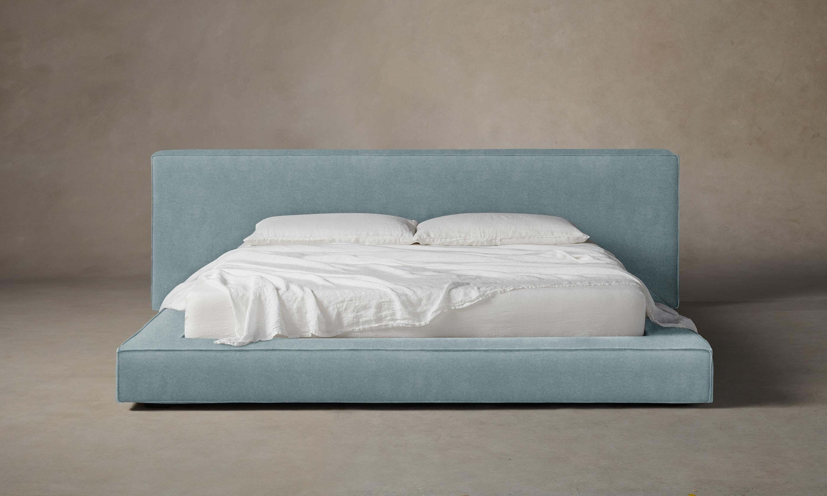 The Eldridge Bed - Premium Mohair Slate Blue Upholstered Bed Frame for Modern Bedroom | Luxurious Bedroom Furniture for Master Suite & Guest Room