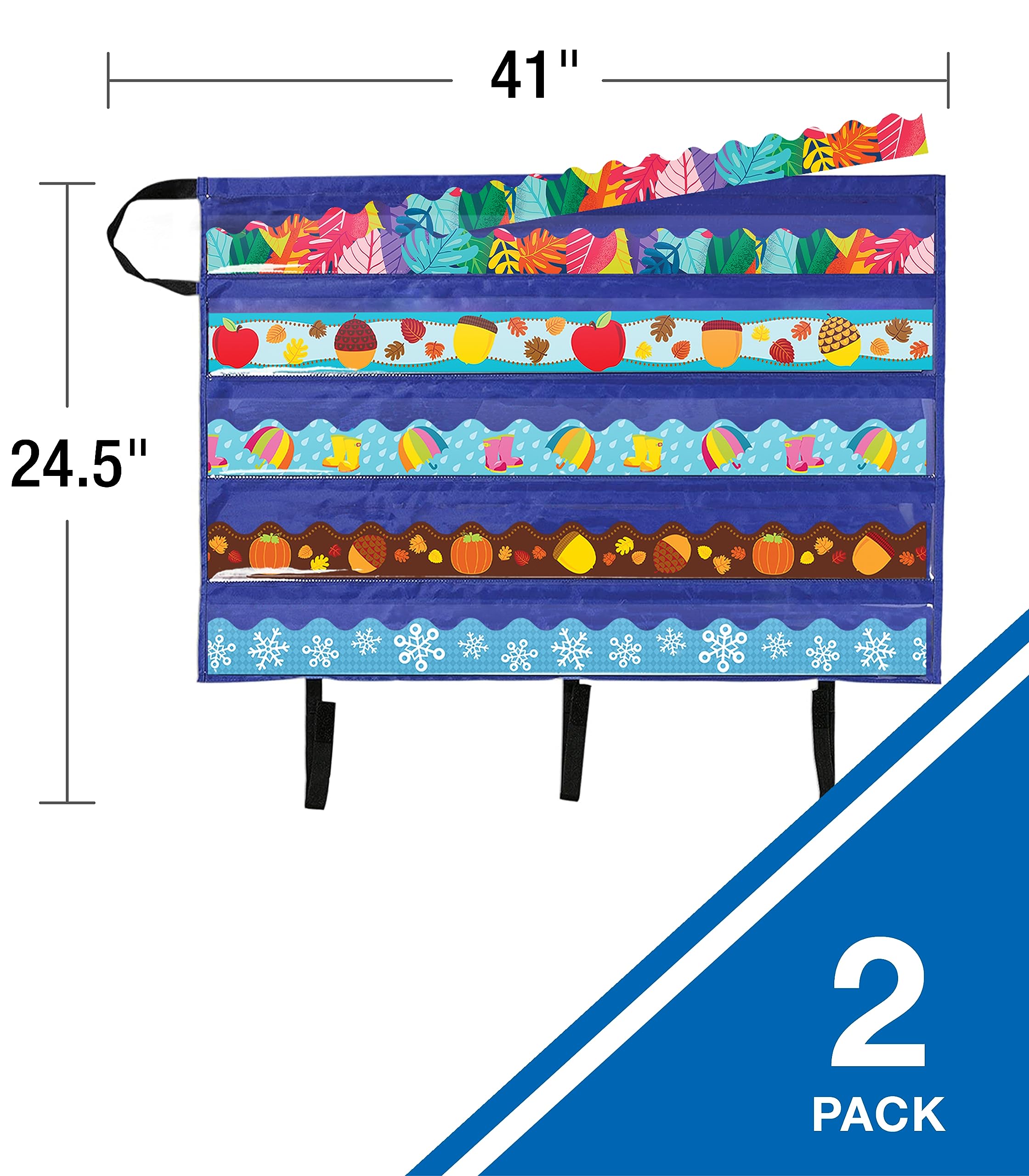 Premium Carson Dellosa 2-Pack Bulletin Board Border Storage Pocket Charts - Teacher Organization Supplies for Classroom & Homeschool - Perfect for Wall Displays, Craft Storage & Learning Materials Organization