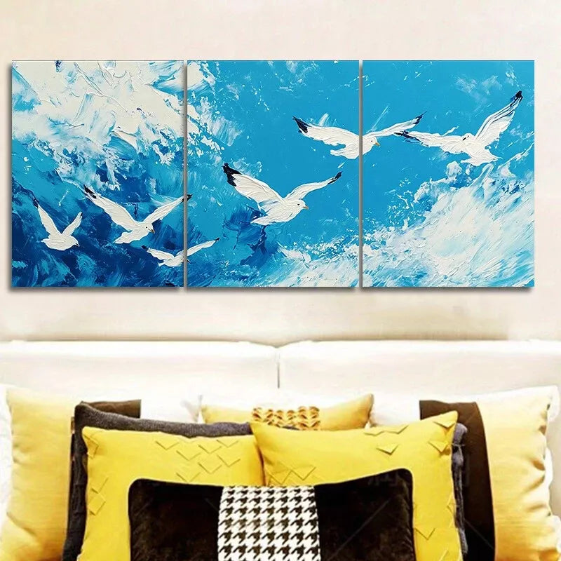3-Piece White Seagulls Wall Art Set - Framed Canvas Prints 50x70cm | Nature & Sky Decor | High Quality Australian Made | Perfect for Living Room, Bedroom & Office Decor