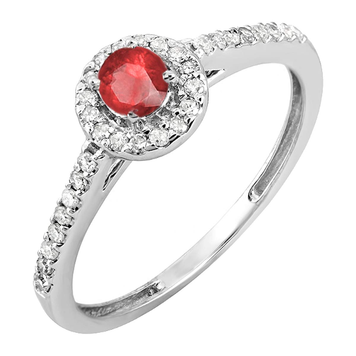 Dazzlingrock 14K Solid White Gold Round Cut White Diamond & Ruby Halo Engagement Ring for Women | Bridal Wedding Jewelry | Perfect for Proposals, Anniversaries & Special Occasions