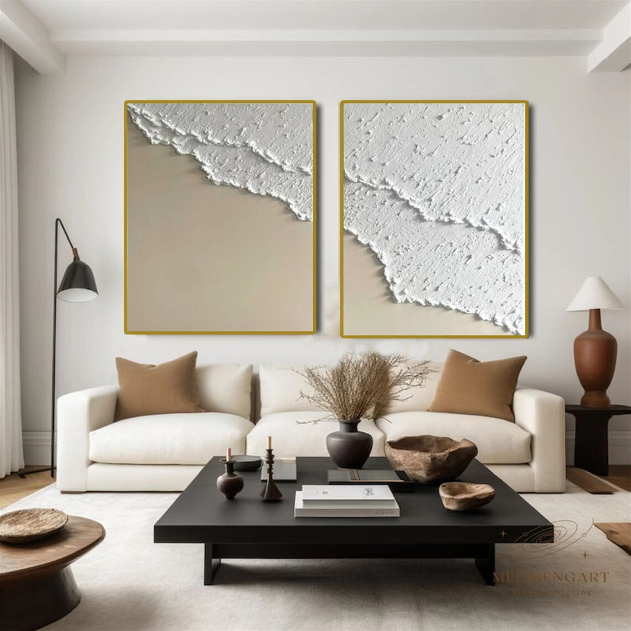 Ocean and Sky Wall Art Set of 2 - Handmade Canvas Paintings for Home Decor (OS 108) | Perfect for Living Room, Bedroom & Office Decorations