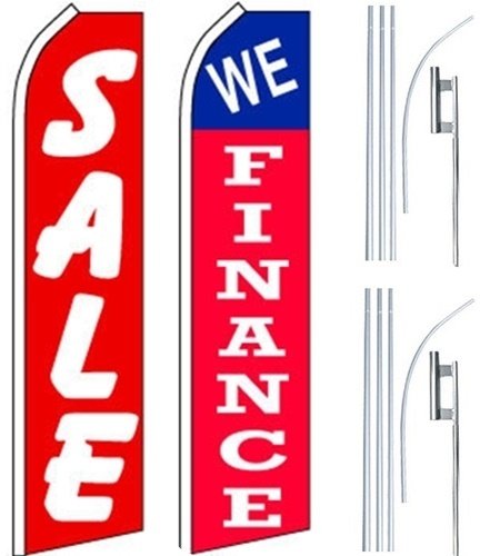 2 Pack Car Auto Dealer Swooper Flutter Feather Flags with Poles - Custom Advertising Banners for Car Dealerships & Auto Sales Events - Perfect for Grand Openings, Promotions & Outdoor Marketing