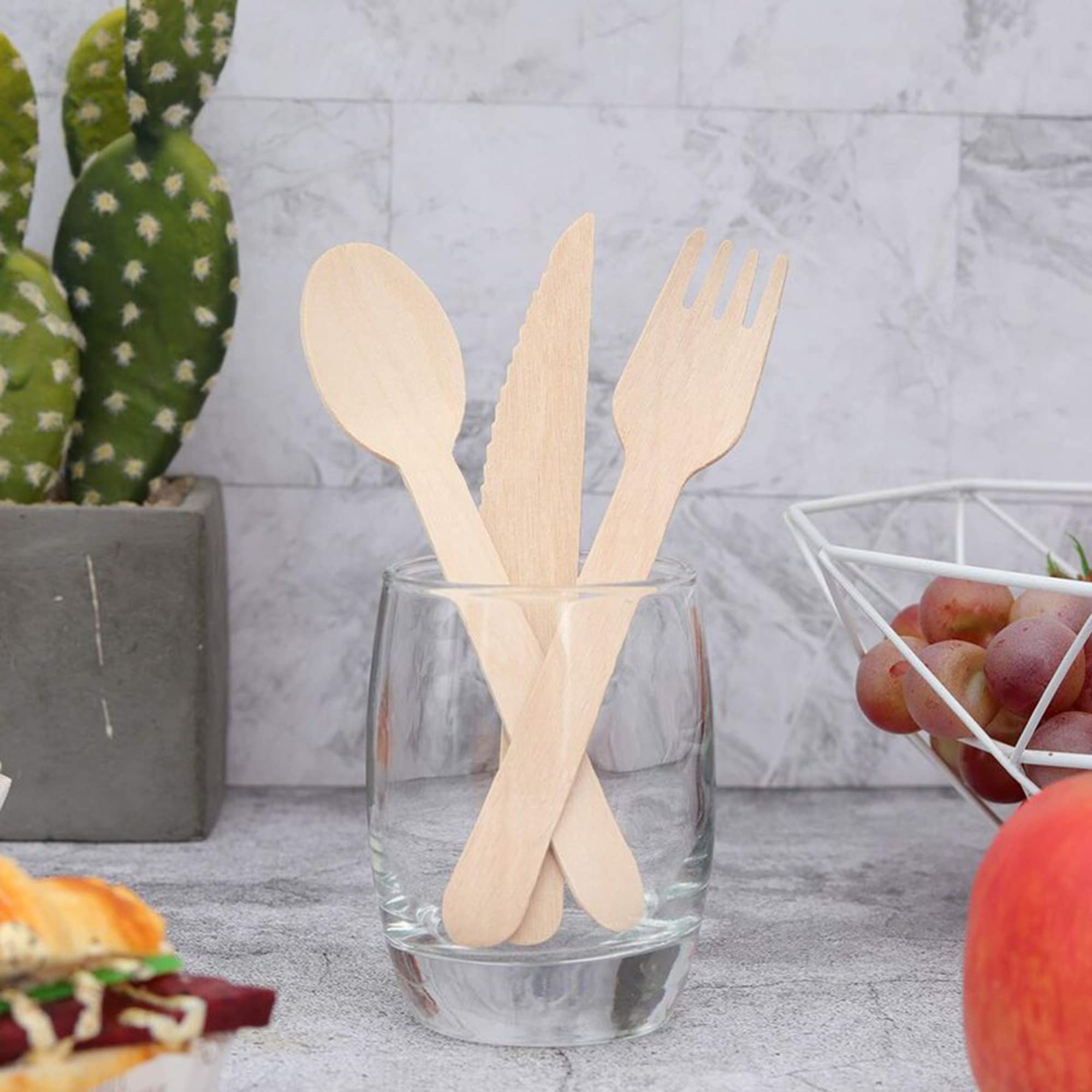 300-Piece Eco-Friendly Wooden Cutlery Set - 100 Forks, 100 Knives & 100 Spoons | Biodegradable Disposable Utensils for Parties, Picnics & Catering Events | Perfect for 100 Guests