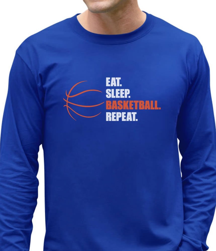 Eat Sleep Basketball T-Shirt for Men - Long Sleeve Basketball Shirt for Players and Fans - Perfect for Games, Practice, and Casual Wear