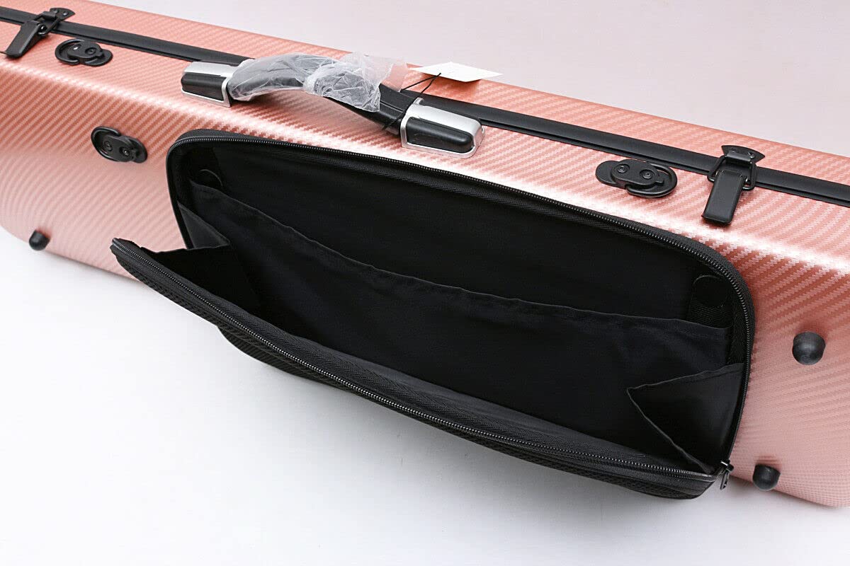Premium 4/4 Carbon Fiber Violin Case - Lightweight Oblong Design with Golden Accents & Durable Pink Exterior | Perfect for Professional Musicians, Travel & School Performances