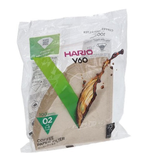 Hario V60 02 Unbleached Coffee Filters - 100 Count | Eco-Friendly Pour Over Drippers for Specialty Brewing at Home or Cafe