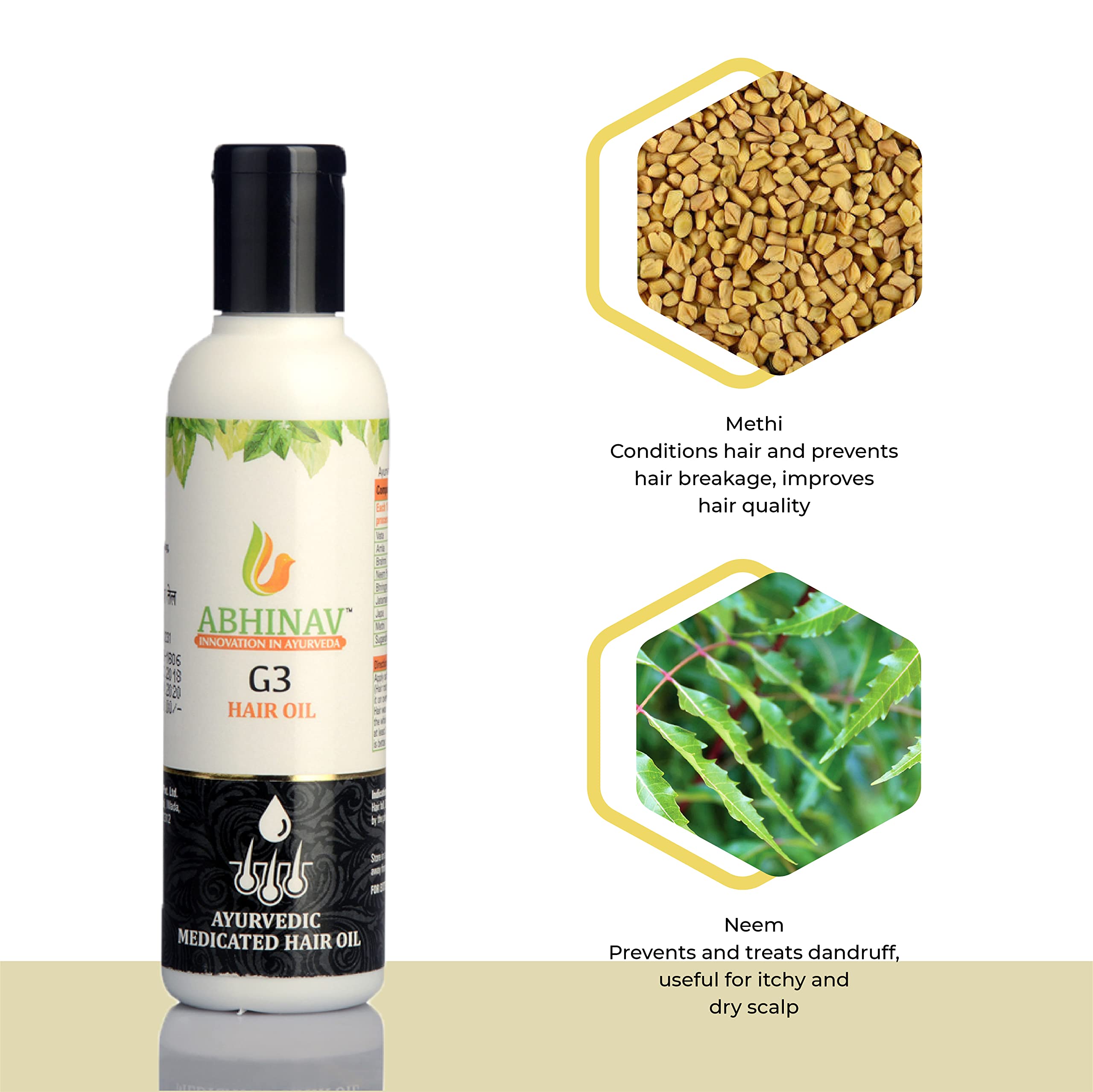 Abhinav G3 Hair Oil - Reduces Hair Fall & Prevents Greying, Nourishes Hair & Scalp (Pack of 2) | Promotes Healthy Hair Growth for Men & Women | Perfect for Daily Hair Care & Scalp Massage