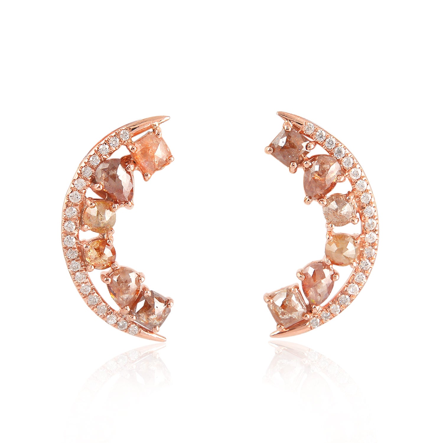 18K Rose Gold Ice Diamond Crescent Moon Stud Earrings - Elegant & Dainty Jewelry Gift for Women, Perfect for Weddings, Parties & Everyday Wear