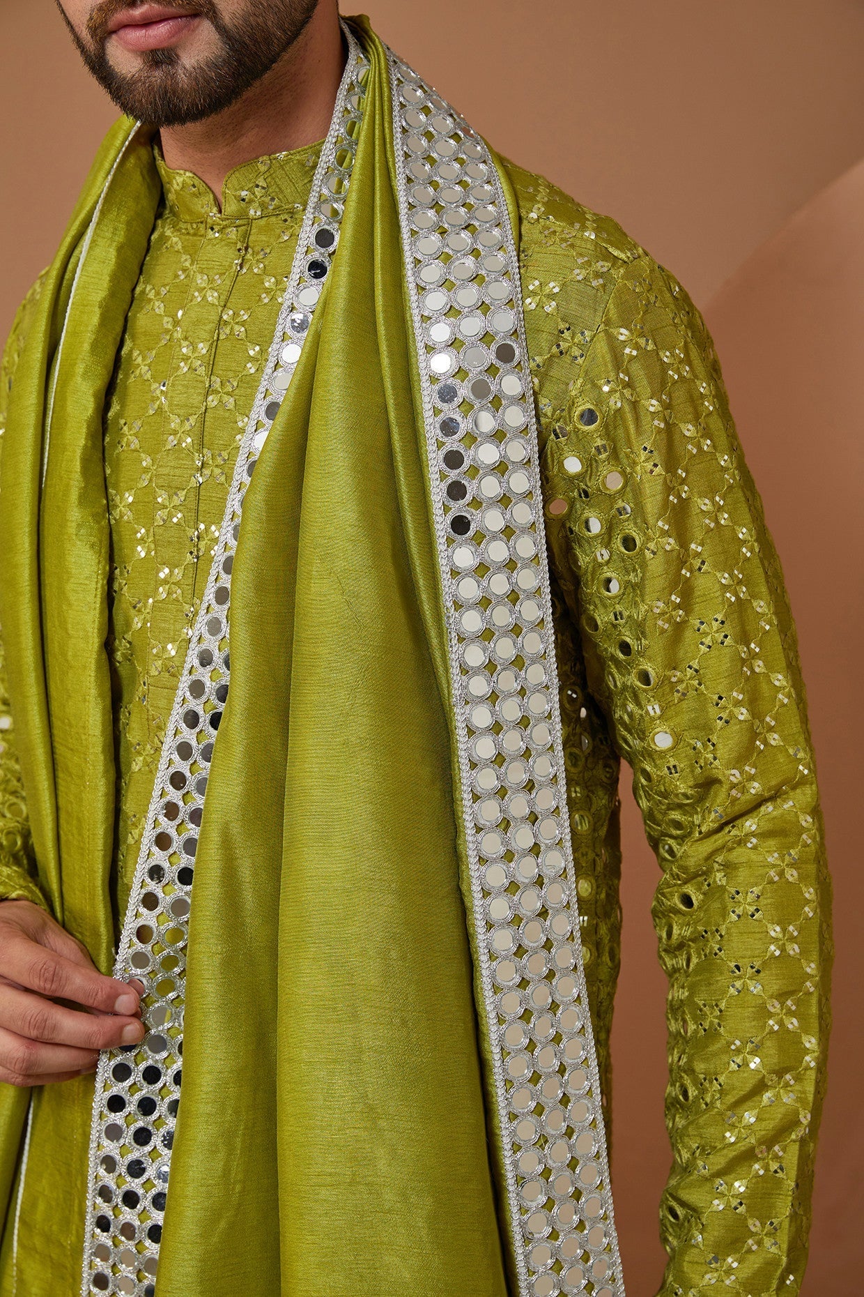 Mehndi Green Signature Mirrorwork Kurta with Stole - Elegant Indian Embroidered Tunic Top for Women | Perfect for Festivals, Weddings & Cultural Events