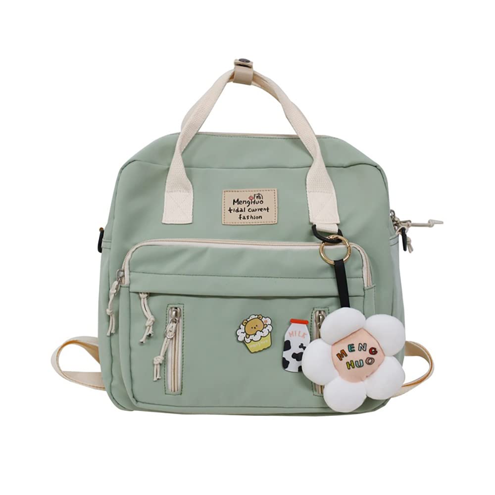 SALLYOON Cute Kawaii Backpack with Flower Pins & Accessories - Stylish Laptop Tote Bag for School, Work & Travel (A-Green) | Perfect for Anime Fans, Students & Office Use