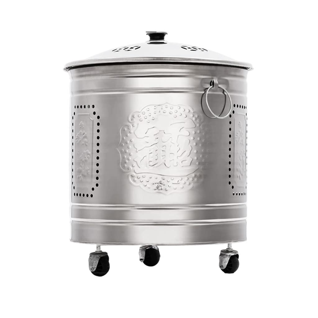 WXJ 360° Rotating Stainless Steel Burn Barrel - 26x26x31.5cm Fire Pit Incinerator Can with Liner for Leaves, Paper & Wood Waste - Durable Outdoor Trash Burning Bin (Silver) | Perfect for Backyard, Camping & Garden Cleanup