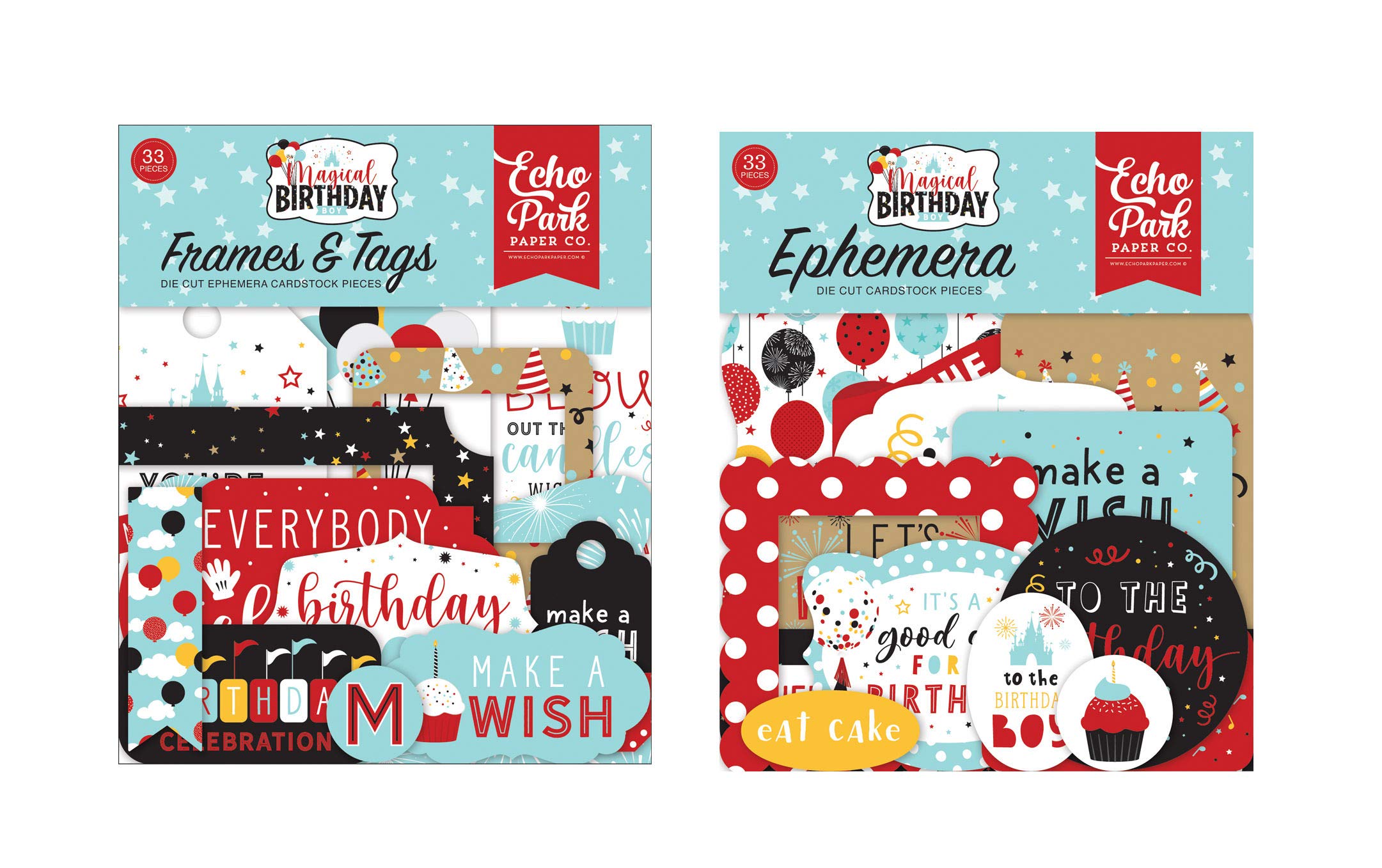 Echo Park Paper Collection Bundle - Magical Birthday Boy Icons & Frames Ephemera Set for Scrapbooking, Card Making, and DIY Party Decorations