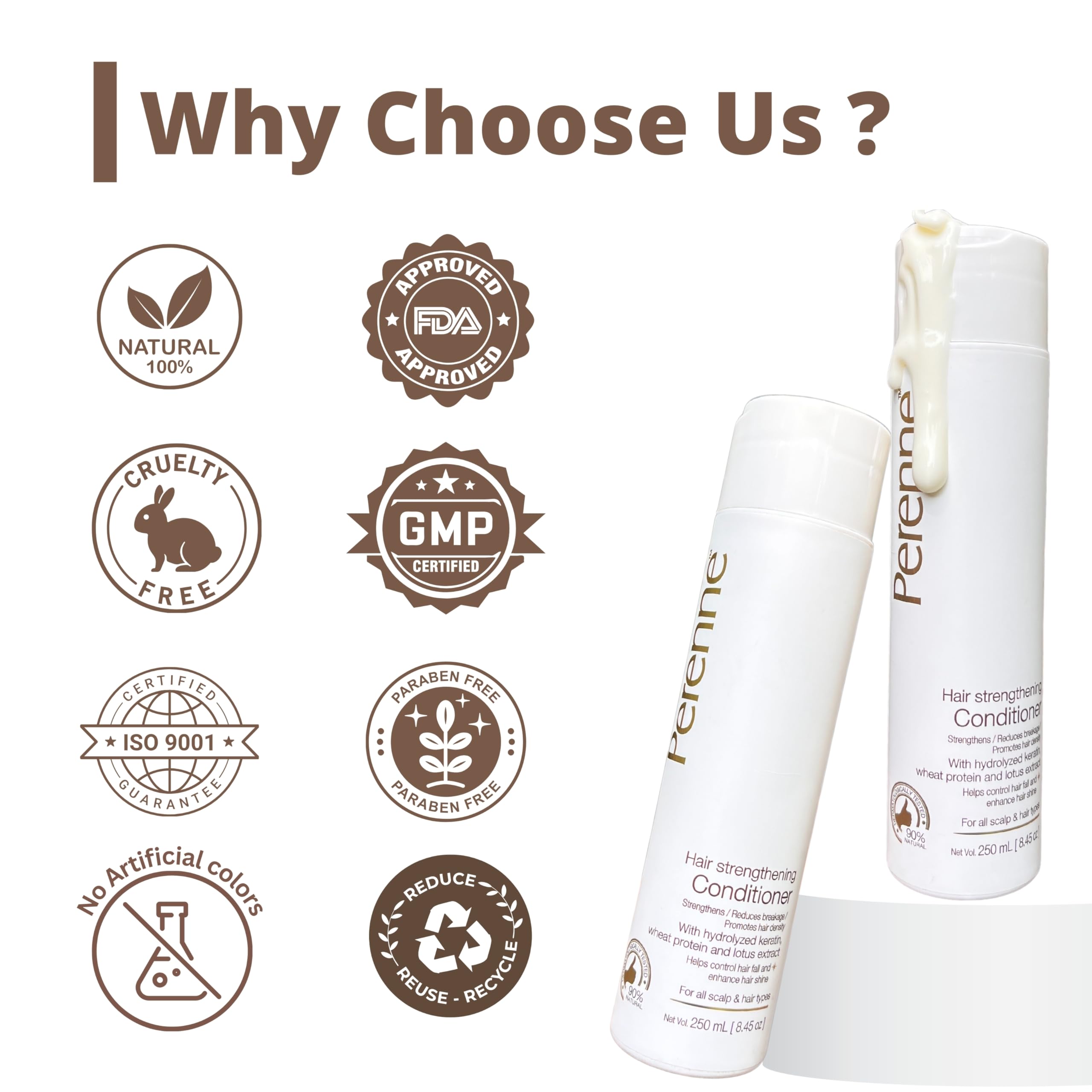 Perenne Hair Strengthening Conditioner with Hydrolyzed Keratin & Wheat Protein (8.5 oz) - Reduces Hair Fall, Promotes Growth for All Hair Types - Perfect for Daily Use & Damaged Hair Repair