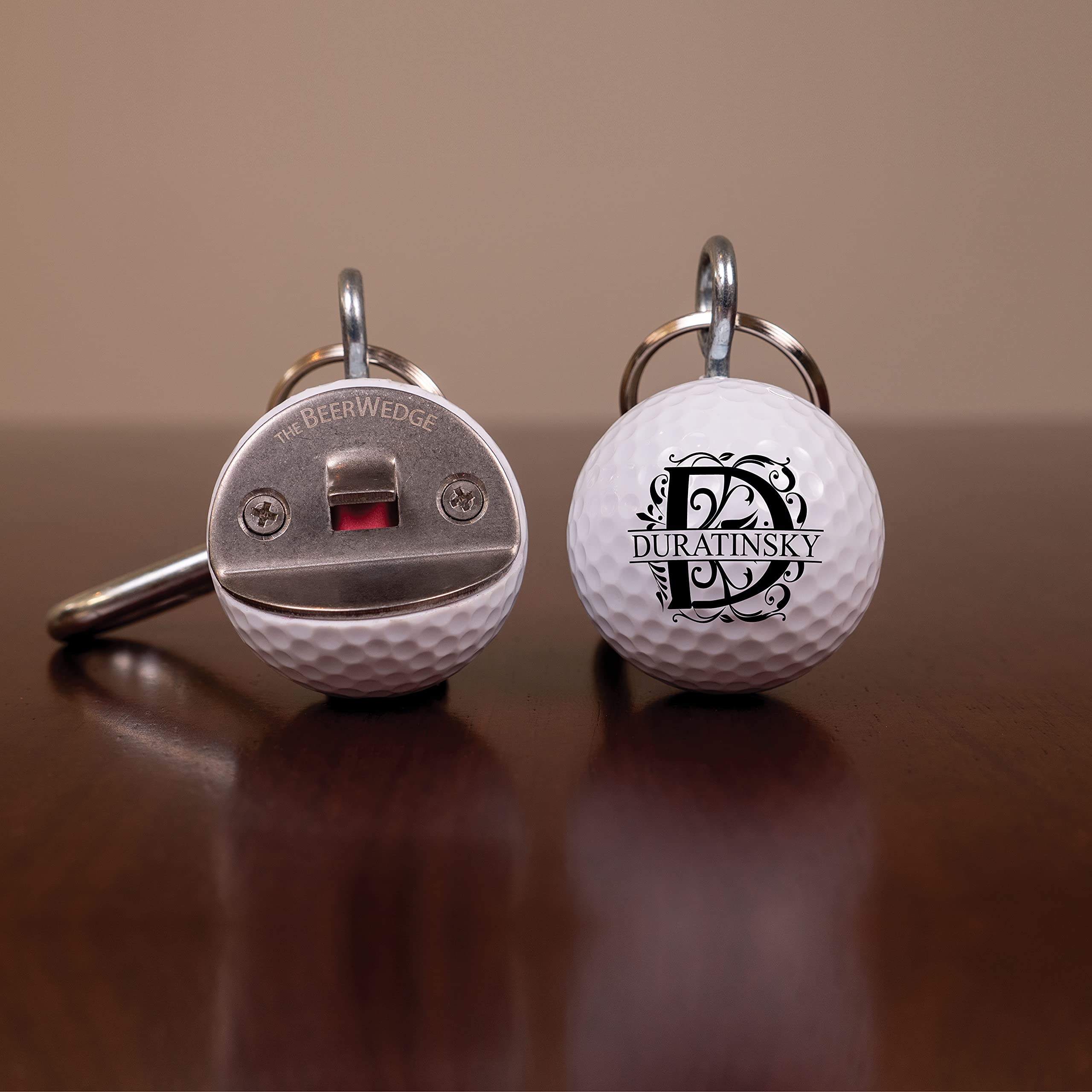 Custom Monogram Golf Ball Bottle Opener - Personalized Golf Gift for Men & Women with Keychain & Carabiner - Real Golf Ball Design with Name & Initials - Perfect for Golf Lovers, Father's Day, Birthday & Retirement Gifts