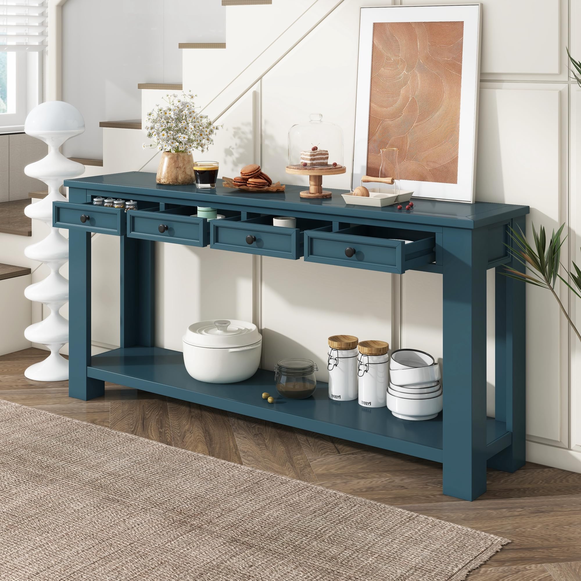 LZ LEISURE ZONE Console Table with Storage Drawers & Bottom Shelf - Entryway Sofa Table for Hallway, Living Room (Dark Blue) | Perfect for Small Spaces, Home Decor & Organization