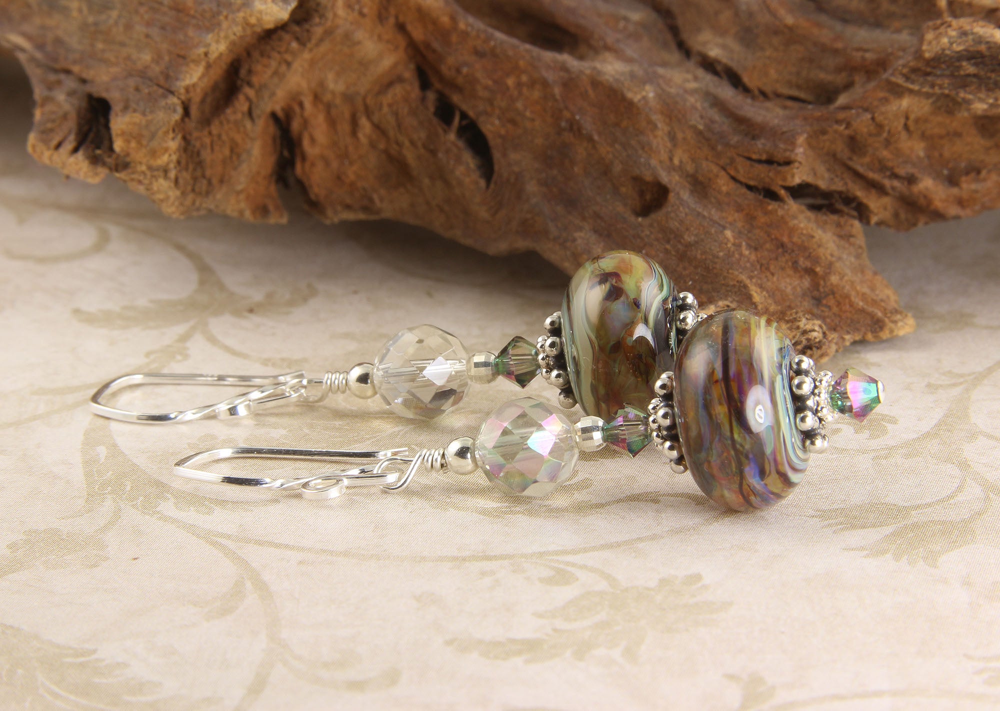 Handmade Colorful Topaz Swirls Lampwork Glass Earrings | Boho Chic Jewelry for Women | Perfect for Parties, Weddings & Everyday Wear