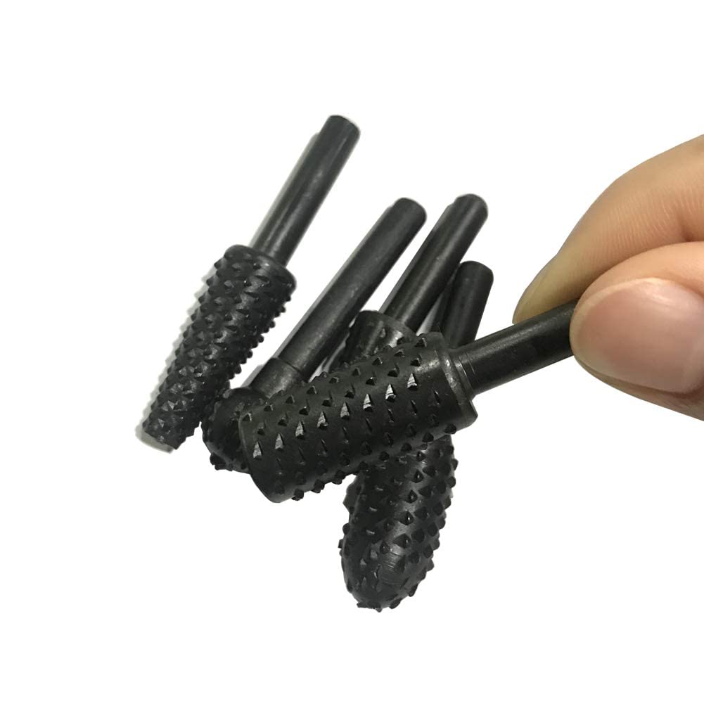10-Piece Rotary Burr Set for Woodworking - 1/4 Inch Shank Twist Drill Bits, Wood Carving Files & Rasp Bits - Perfect for DIY Wood Projects, Furniture Making, and Crafting - Includes Chisel-Shaped Rotating Embossed Grinding Heads