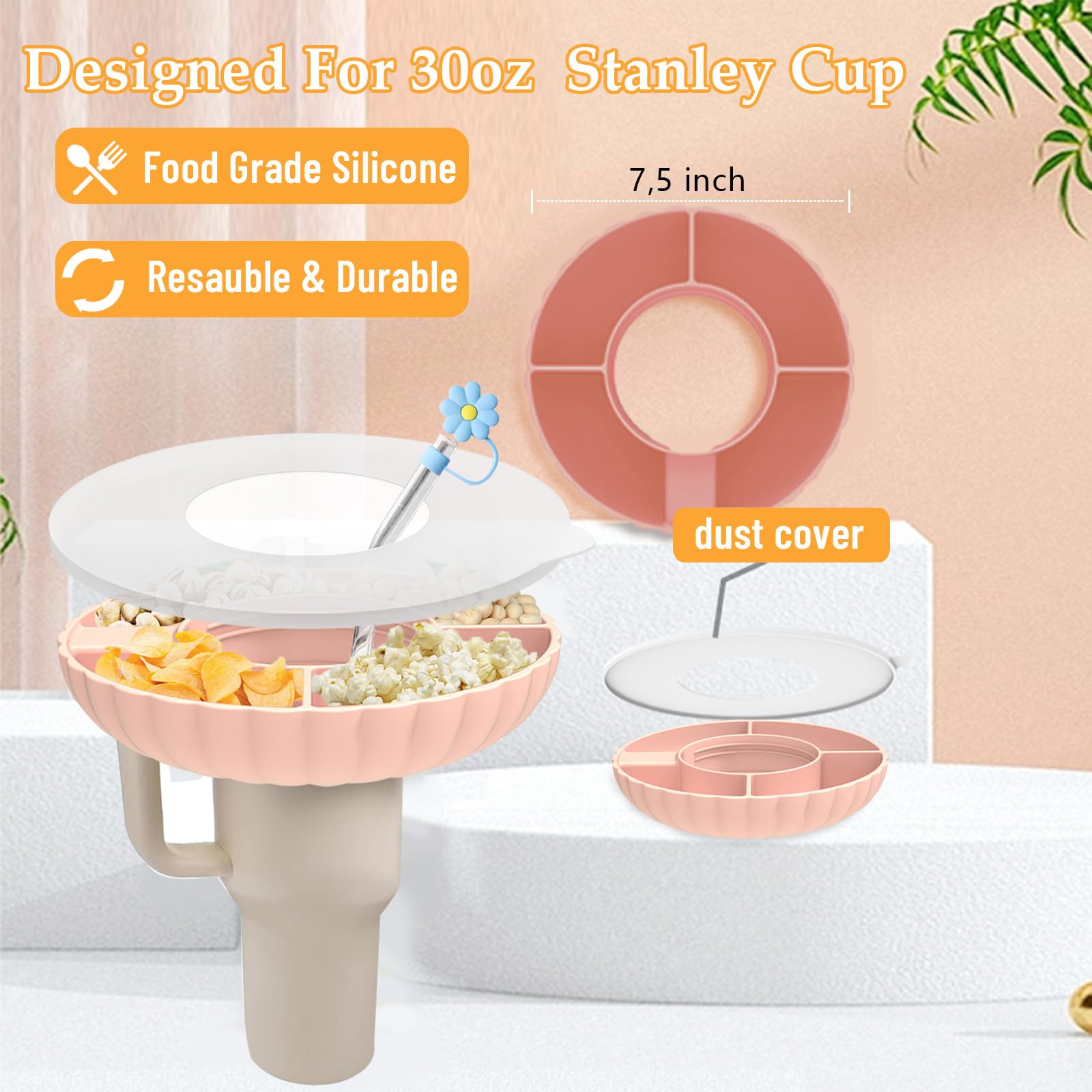 Stanley 30 oz Snack Bowl with Lid & Straw - Food Grade Silicone Tray for Stanley Cup Accessories - Perfect for Snacks, Fruits & On-the-Go Meals (Purple) | Great for Office, Car, Travel & Outdoor Activities