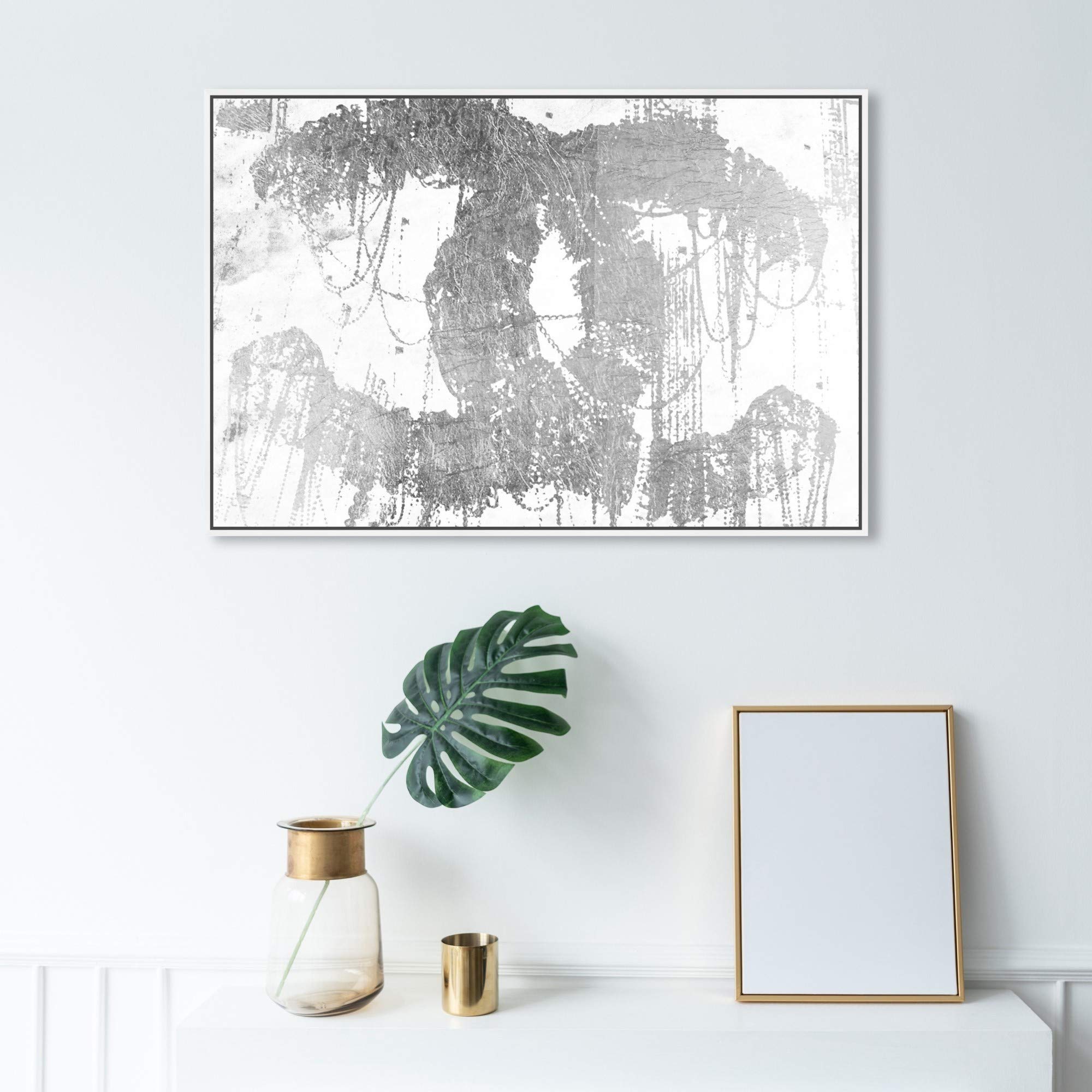 Oliver Gal Artist Co. 'Hey Lolita Silver' Framed Wall Art - 36x24 Inch Fashion & Glam Canvas Print in Gray & White - Perfect for Living Room, Bedroom, or Office Decor
