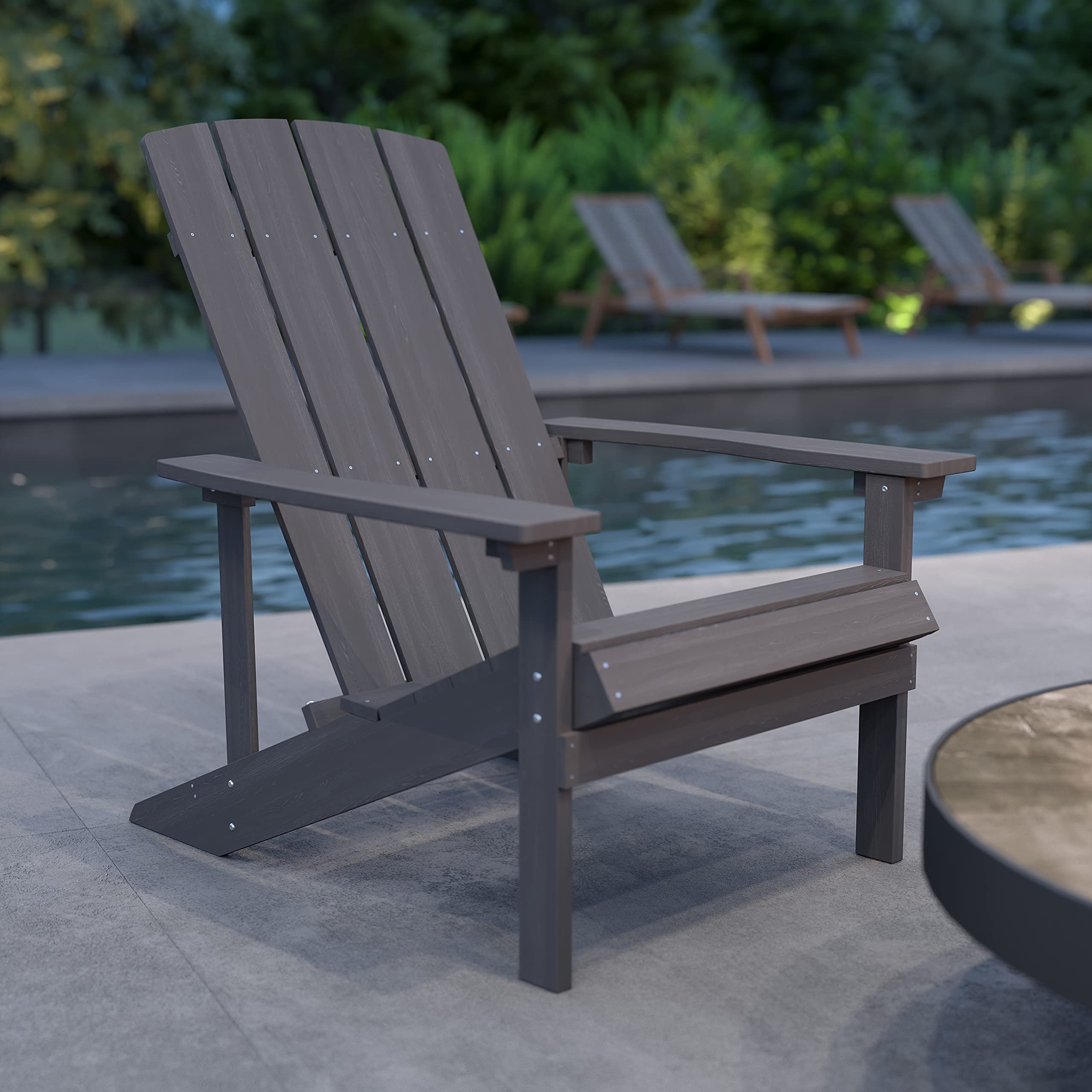 Merrick Lane Set of 2 Gray Weather-Resistant Riviera Adirondack Patio Chairs with Vertical Back & Wide Arms - Outdoor Furniture for Deck, Garden, Poolside Relaxation