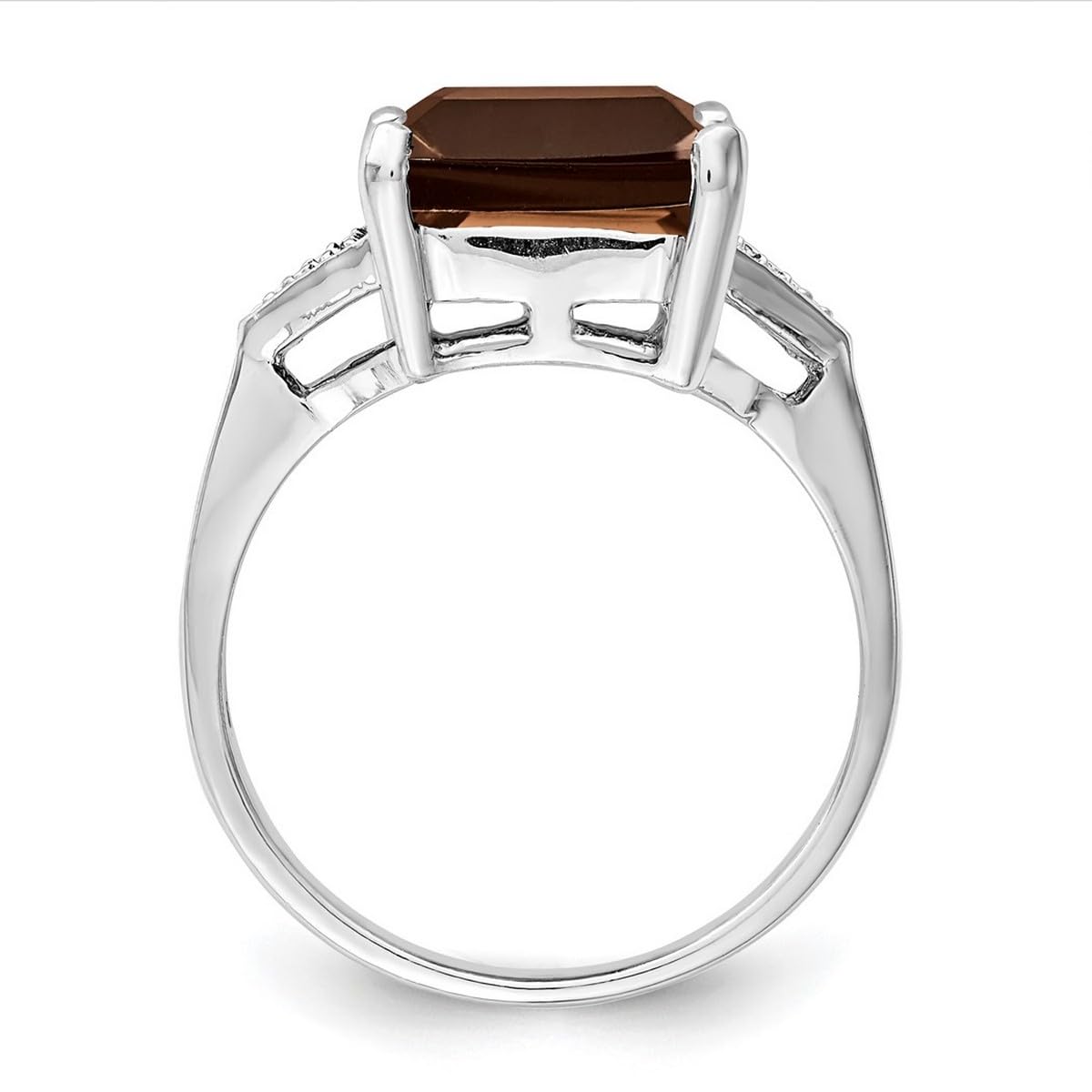 925 Sterling Silver Rhodium Plated Smokey Quartz & Diamond Ring for Women - 2mm Wide Band, Elegant Wedding, Engagement & Everyday Jewelry Gift