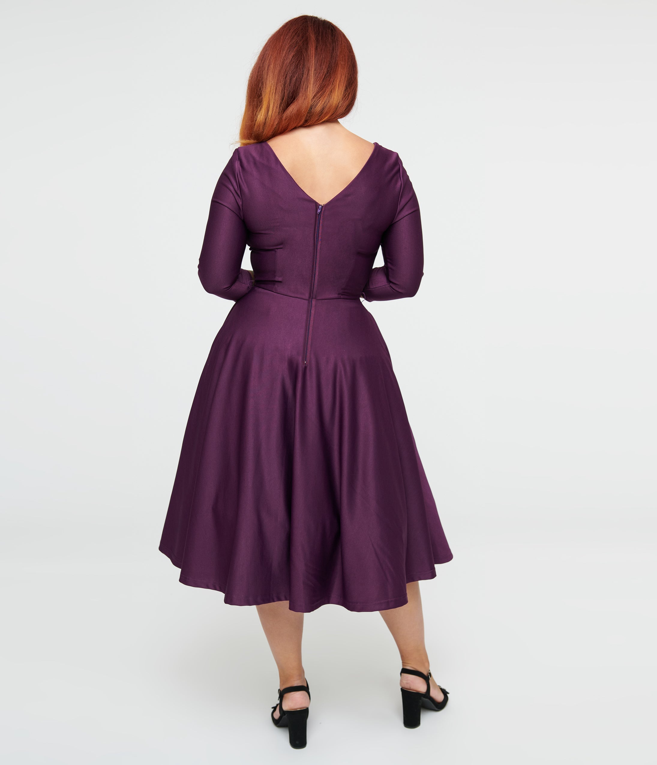 Vintage 1950s Eggplant & Black Spiderweb Swing Dress - Retro 50s Style Devon Dress for Women | Perfect for Halloween Costumes, Vintage Parties & Pinup Fashion