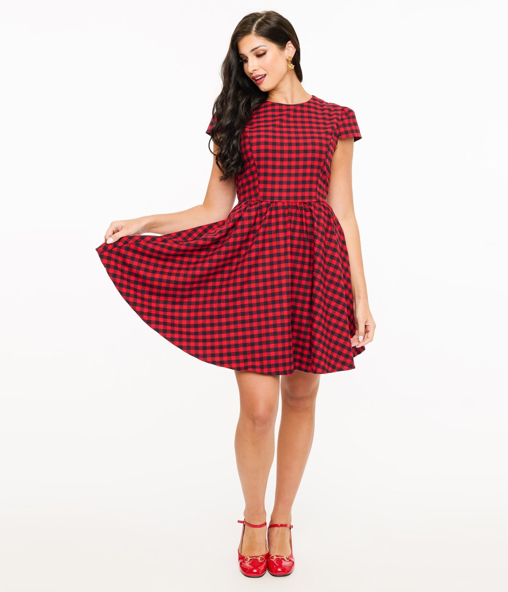 Stylish Red and Black Plaid Mini Dress for Women - Flirty Party Outfit & Casual Date Night Look
