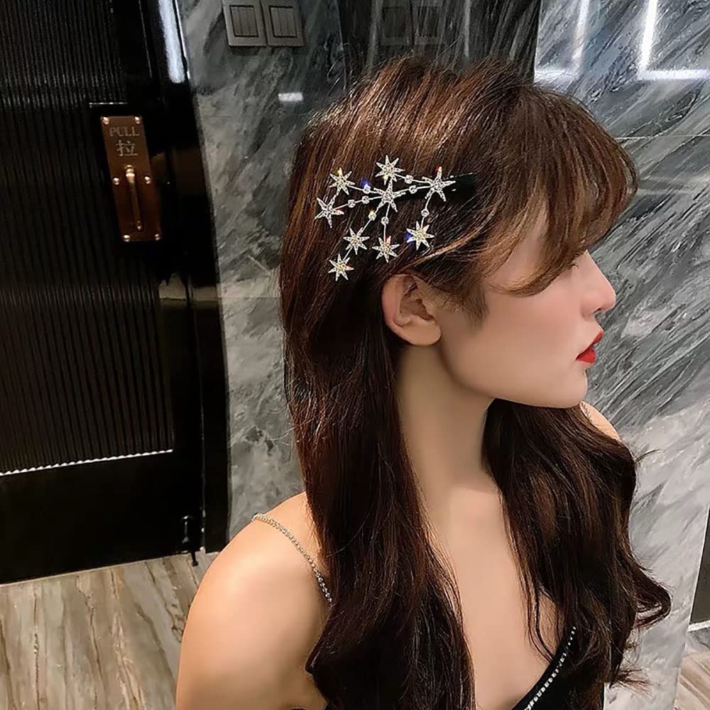 2 Pcs Elegant Rhinestone Gypsophila Hair Clips for Women - Gold & Silver Crystal Star Duckbill Hairpins | Perfect for Weddings, Parties & Everyday Hairstyling