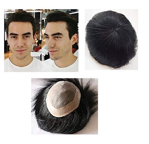 Premium Human Hair Toupee for Men - Monofilament Base 9x7 Inch - Natural Black Hair Replacement System for Bald Spots & Thinning Hair - Comfortable & Breathable - Perfect for Daily Wear, Special Occasions & Confidence Boost