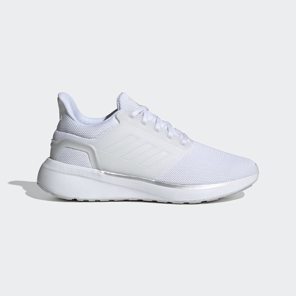 Adidas Women's EQ19 Running Shoes - Lightweight & Cushioned for Comfort, White/White/Silver Metallic, Size 8 | Perfect for Jogging, Gym Workouts & Daily Walking