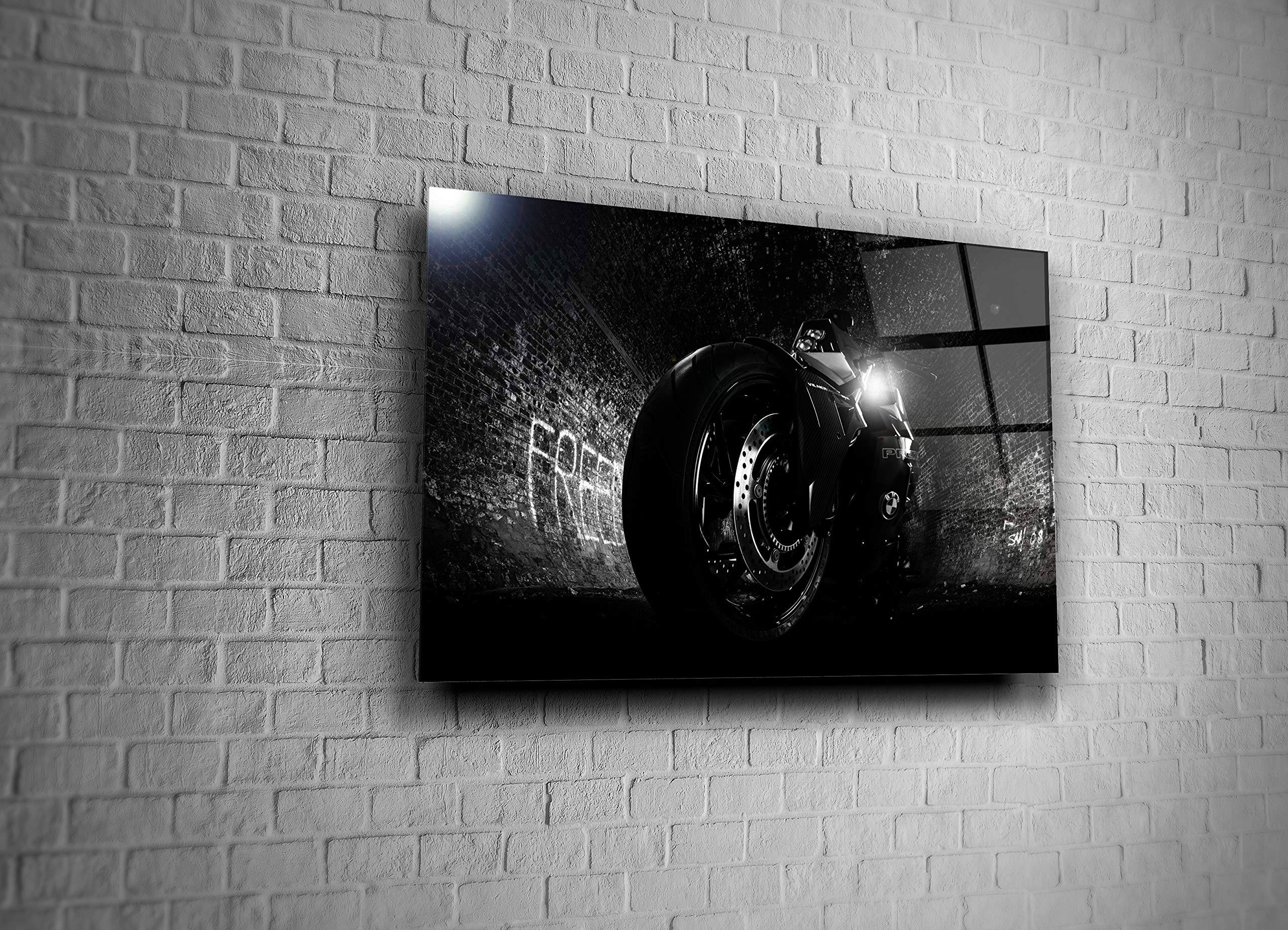 Sport Bike Wheel Decor Print Tempered Glass Wall Art - Unique Motorcycle Enthusiast Gift for Home, Office & Man Cave Decor