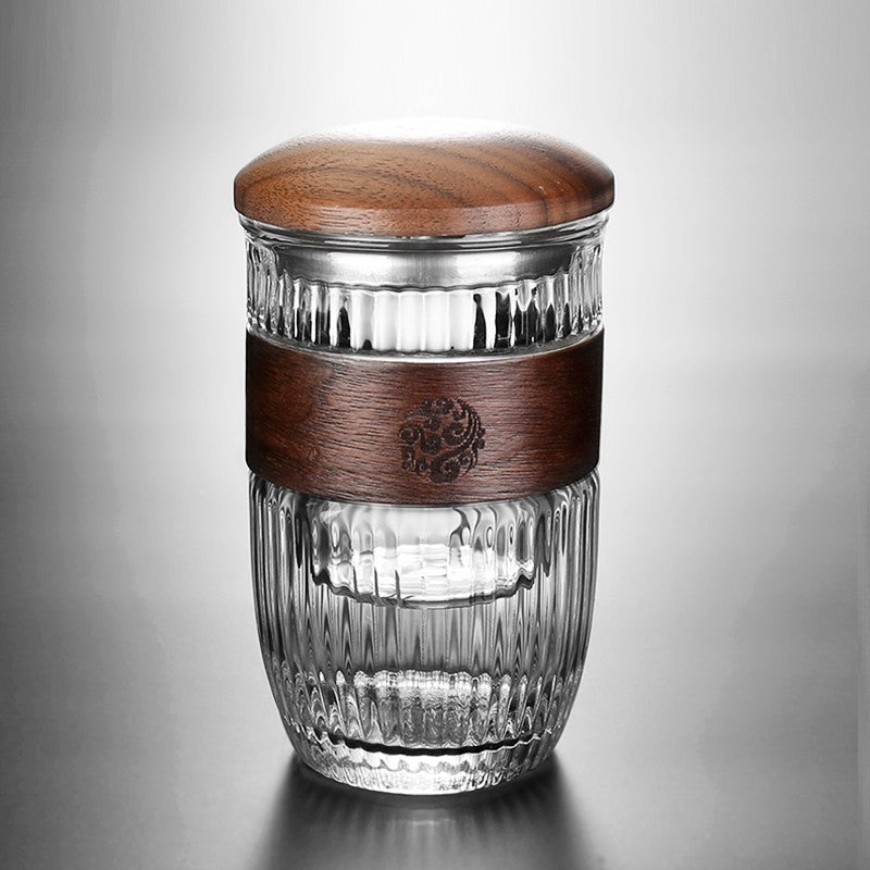 Premium Japanese Glass Tea Cup with Wooden Lid - Handcrafted Matcha Tea Set for Traditional Ceremony & Home Relaxation