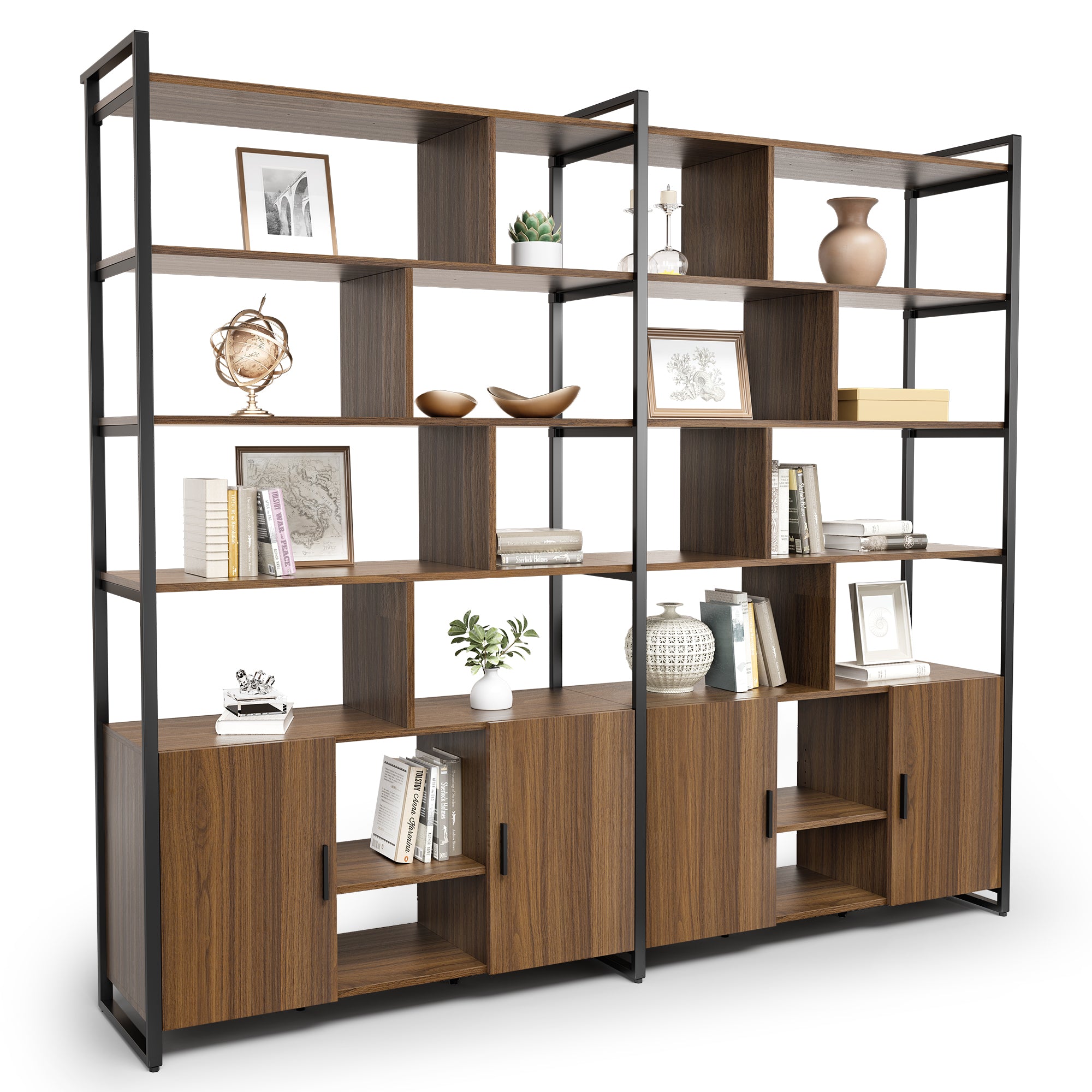 Napa Wood Bookcase Cabinet with Adjustable Shelves and Bottom Storage - Perfect for Living Room, Office, and Home Library Organization