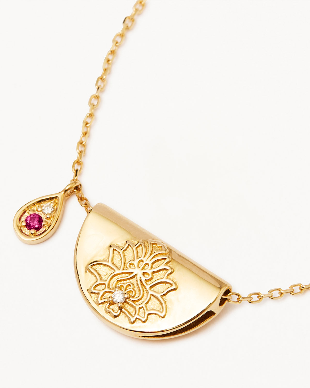 14K Solid Gold Lotus Birthstone Diamond Necklace with July Ruby - Elegant Jewelry Gift for Women, Birthday, Anniversary & Special Occasions