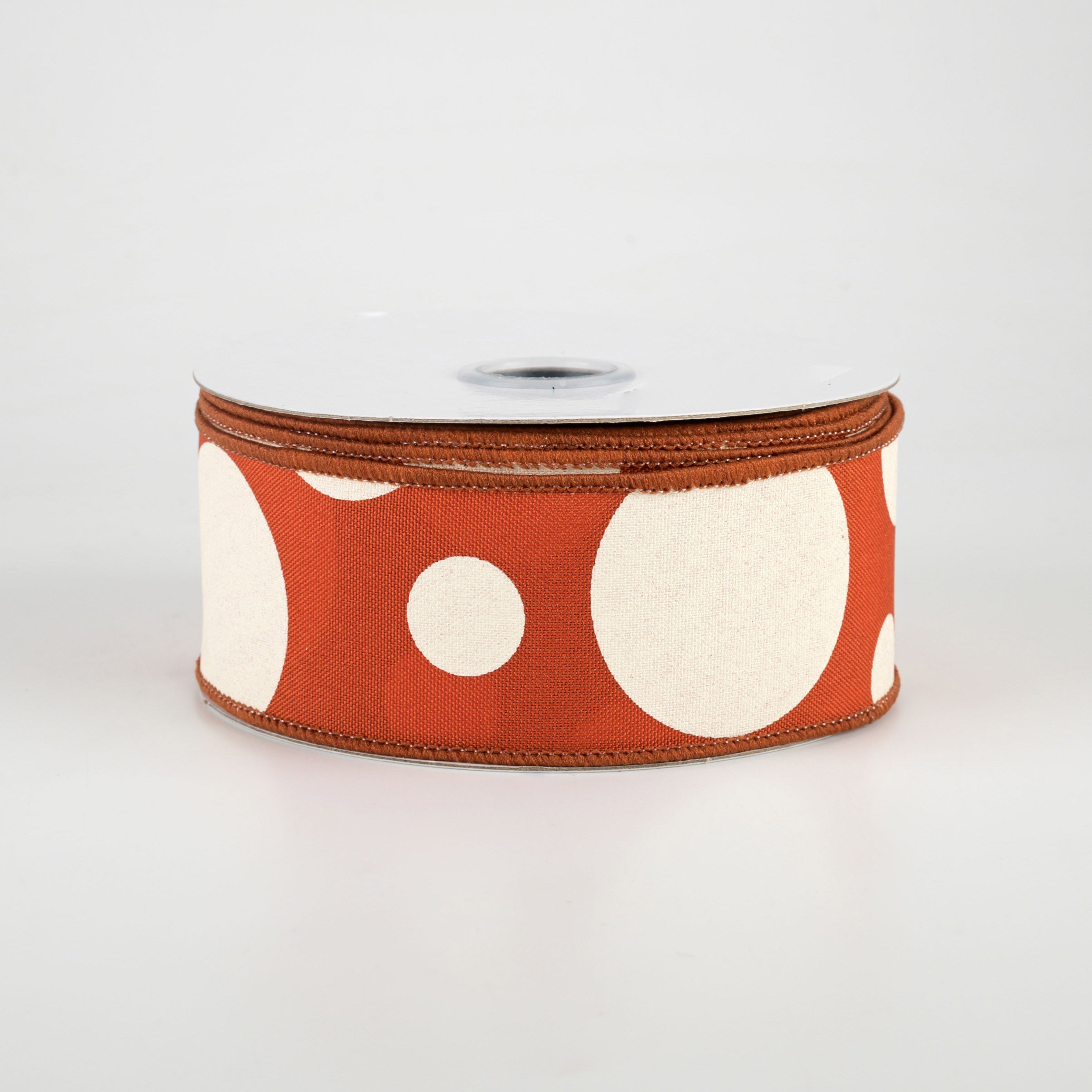 1.5 Inch Wide Giant Three Size Polka Dot Ribbon in Rust & Ivory - 10 Yards Bulk Roll for Gift Wrapping, Crafts, Wedding Decorations and DIY Projects