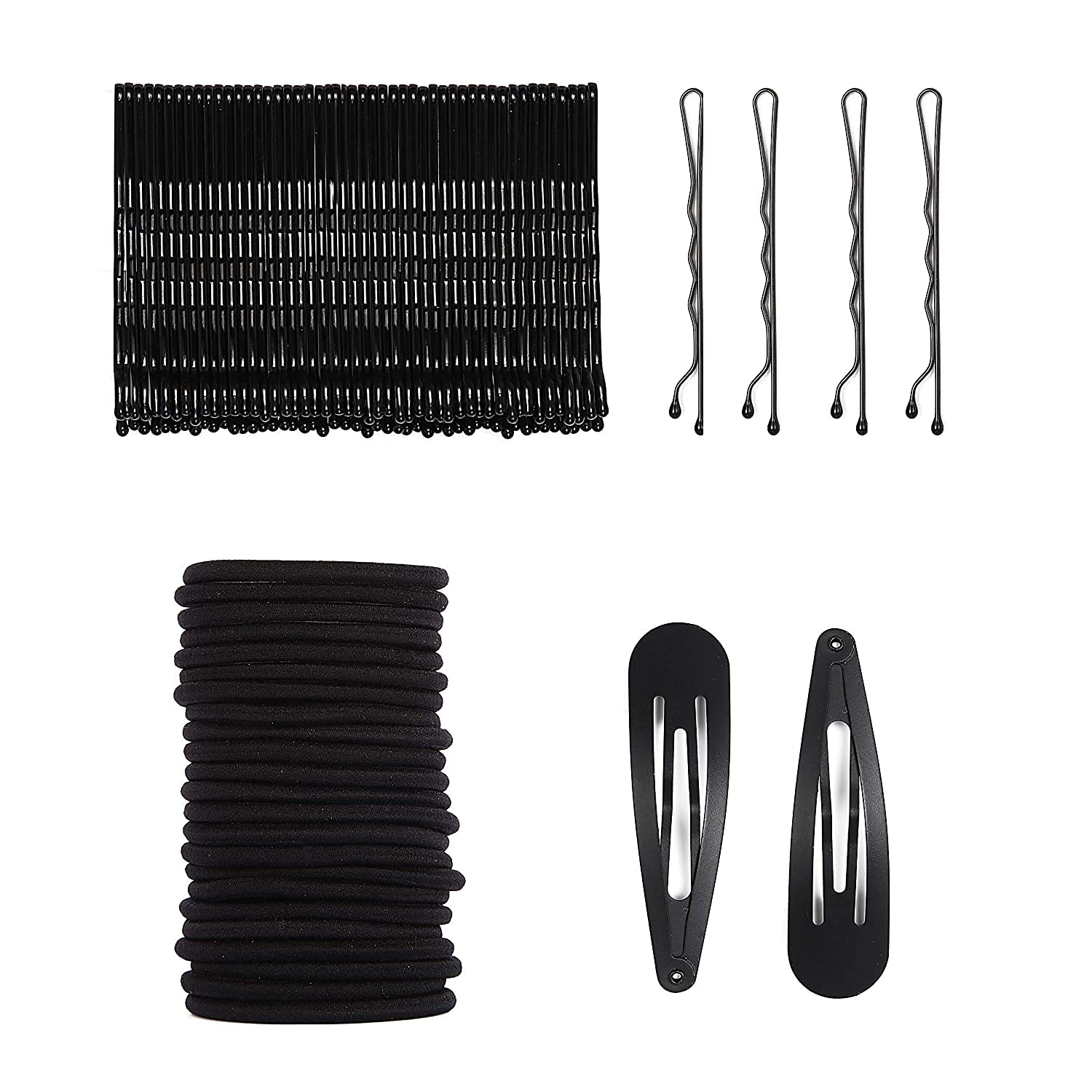 Shidara 50Pcs Hair Clips & Ties Set for Women Girls - Black Bobby Pins & Accessories | Perfect for School, Work & Styling