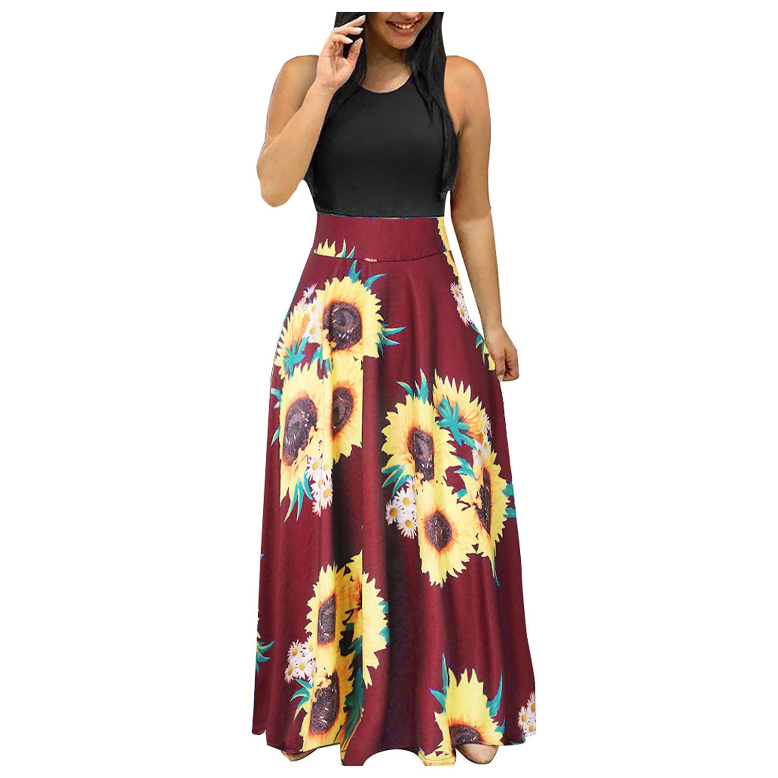 Women's Floral Print Casual Summer Sundress - Sleeveless Maxi Swing Dress for Beach, Vacation & Outdoor Activities
