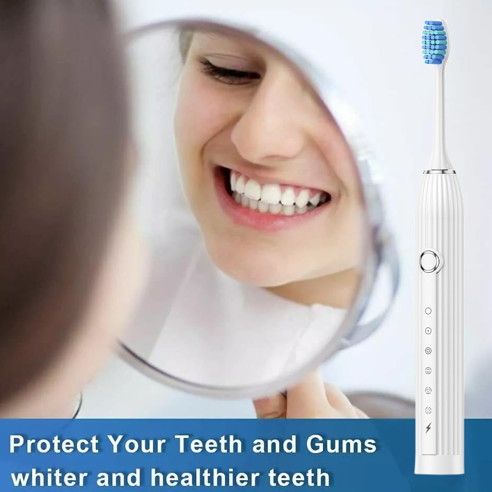 Upgraded Electric Toothbrush with 8 Replacement Brush Heads - 6 Smart Cleaning Modes for Deep Teeth Whitening & Gum Care - Perfect for Travel, Home & Family Oral Hygiene