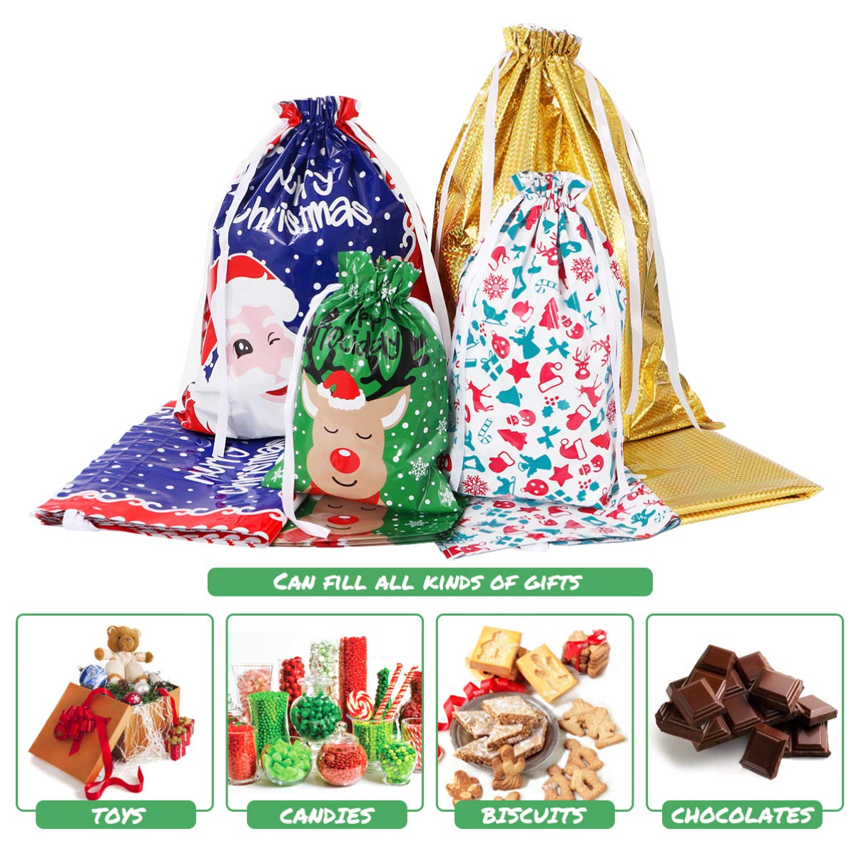 Christmas Drawstring Bag Set - 30PCS Assorted Holiday Party Favors & Treat Bags for Xmas Celebrations, Gift Giving, Stocking Stuffers & Classroom Rewards