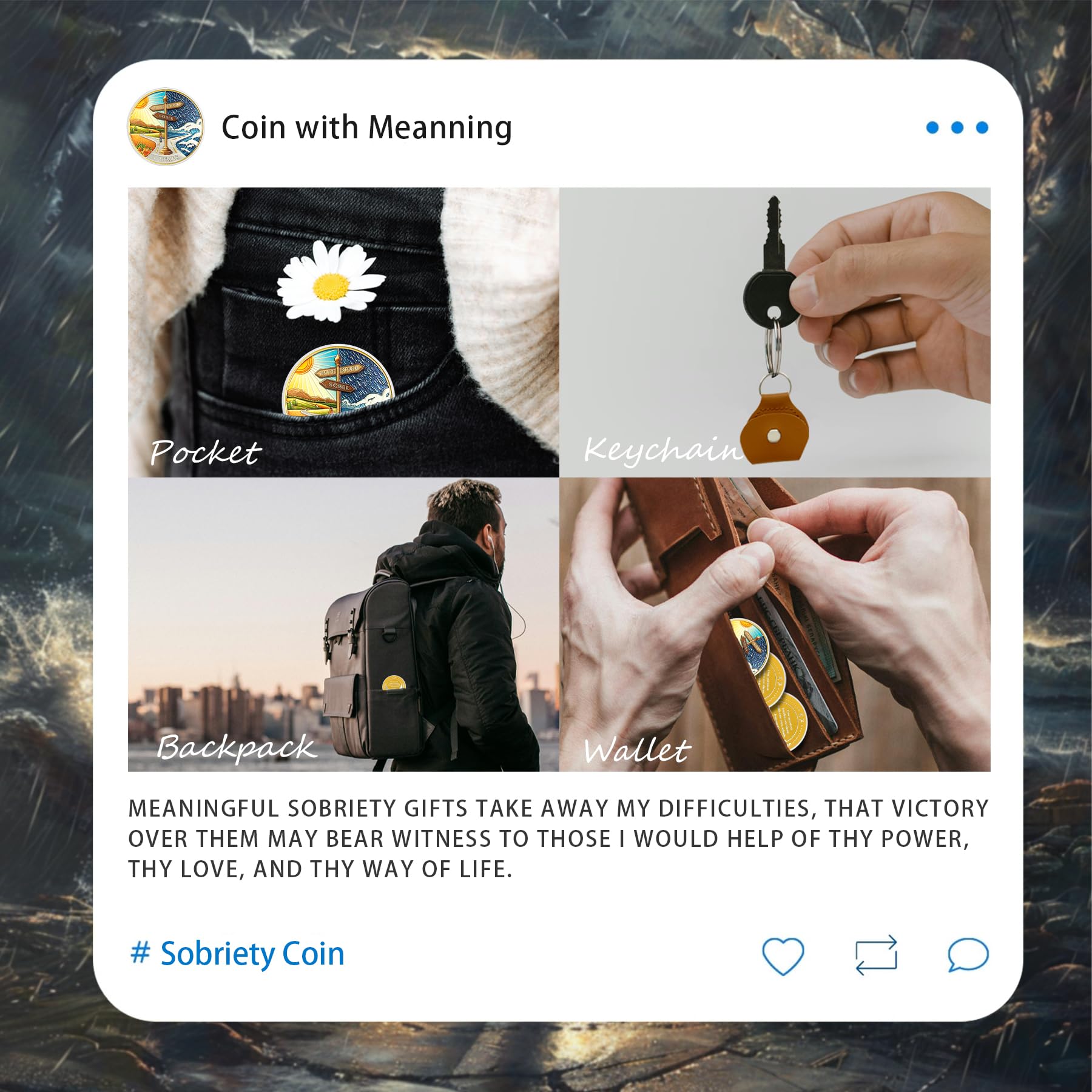 6 Year Sobriety Coin - AA Medallion for Addiction Recovery | Hope Signpost Reborn from Storm | NA AA Chips 1-10 Years | Celebrate Sobriety Gift for Men & Women in Alcoholics/Narcotics Anonymous - Perfect for Milestone Anniversaries & Support Group Meetings