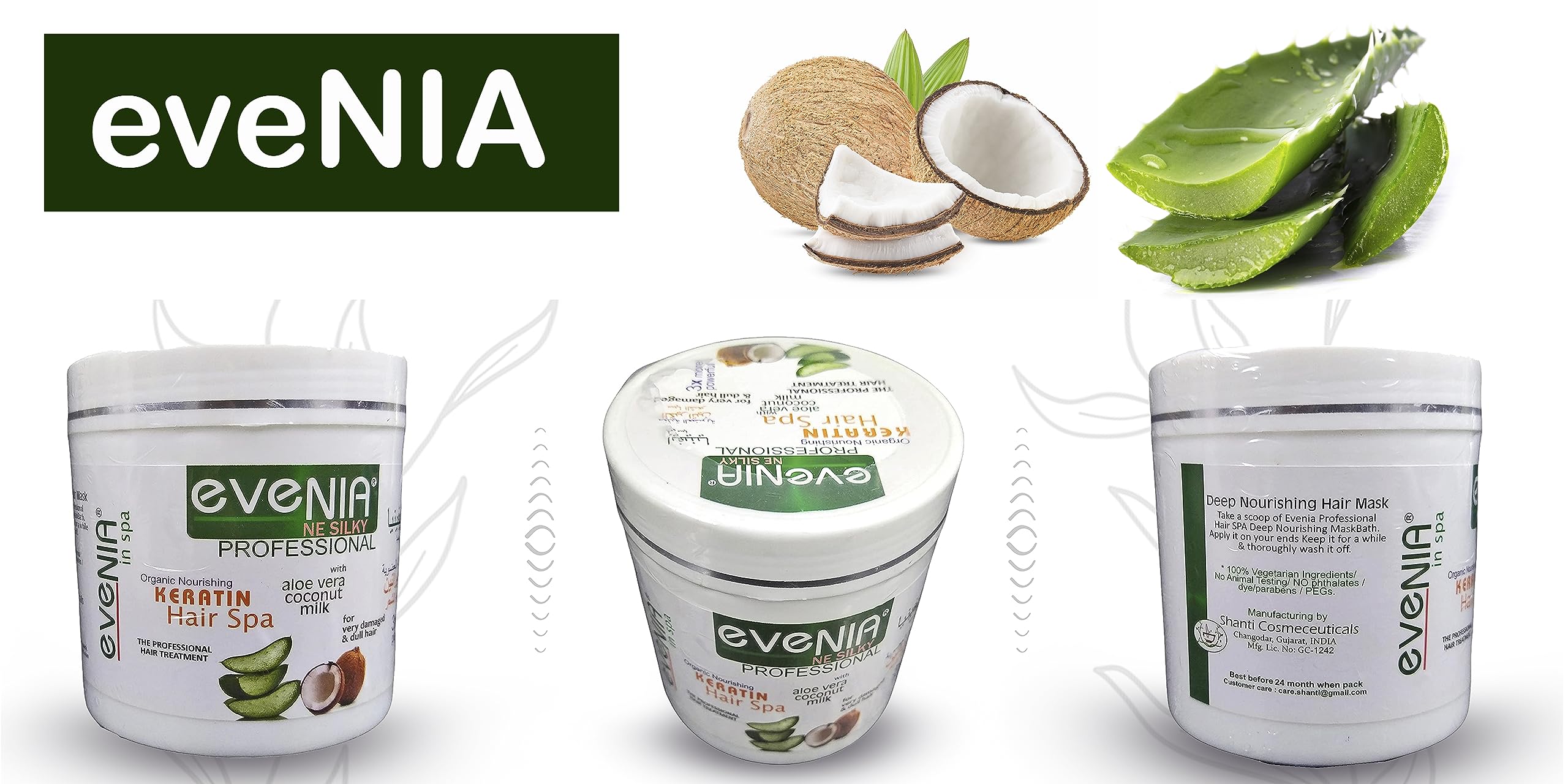 EVENIA Organic Keratin Hair Spa Treatment with Aloe Vera & Coconut Milk - Repair for Damaged, Dull Hair - Salon & Home Use - Perfect for Deep Conditioning & Hair Restoration