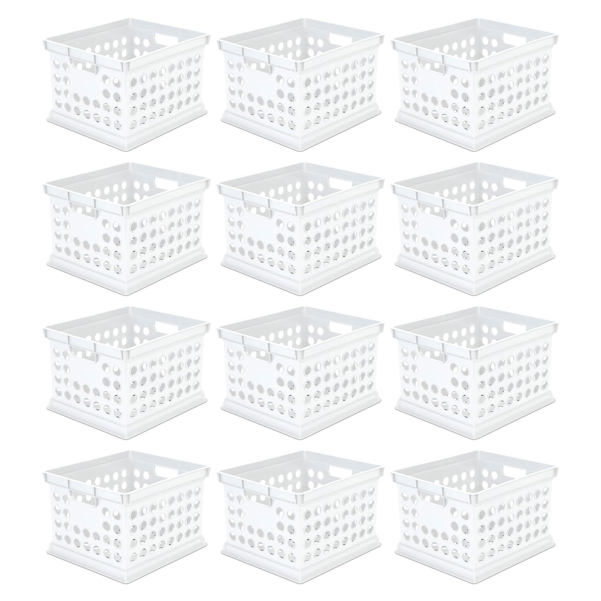 Sterilite Stackable Plastic Storage Bins with Handles - 12-Pack White Organizer Crates for Home Office Dorm Garage Utility Room | Perfect for Closet Organization, File Storage & Moving Boxes