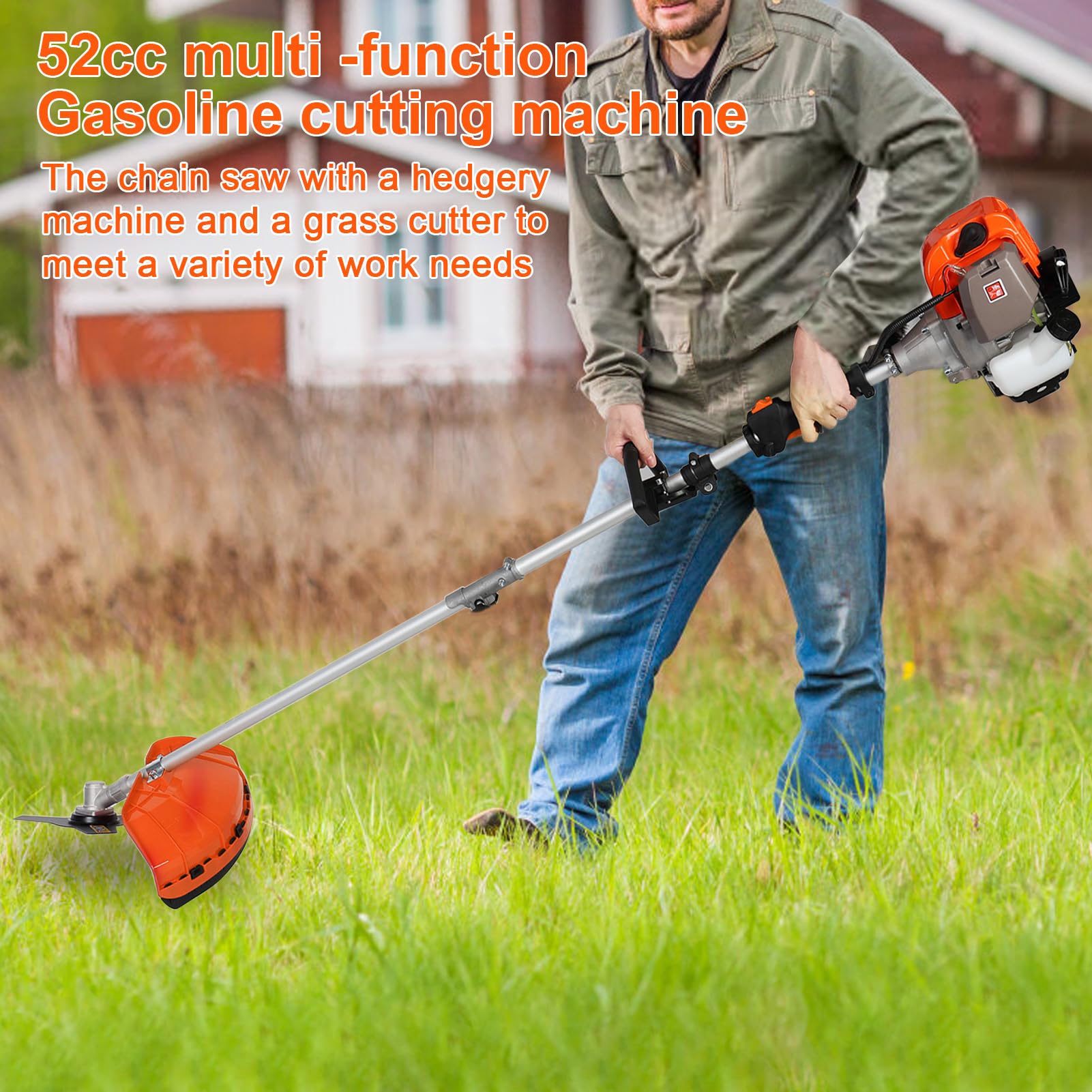 5-in-1 Gas Powered Multi-Functional Trimming Tool Set - 52Cc 2-Stroke Weed Eater, Hedge Trimmer, Pole Chainsaw & Weed Wacker for Professional Landscaping & Home Gardening (Orange) - Perfect for Lawn Care, Yard Maintenance & Property Edging